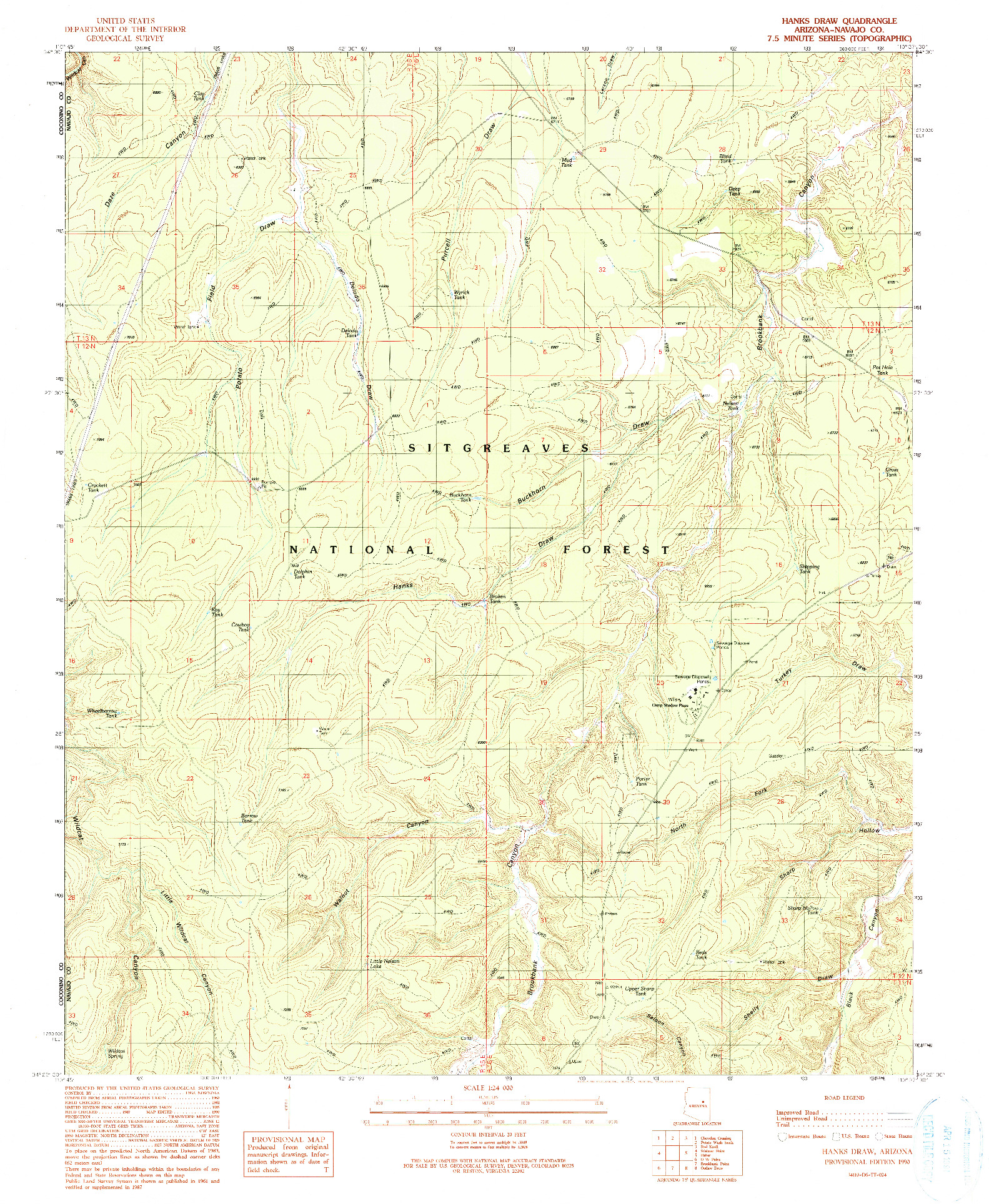 USGS 1:24000-SCALE QUADRANGLE FOR HANKS DRAW, AZ 1990