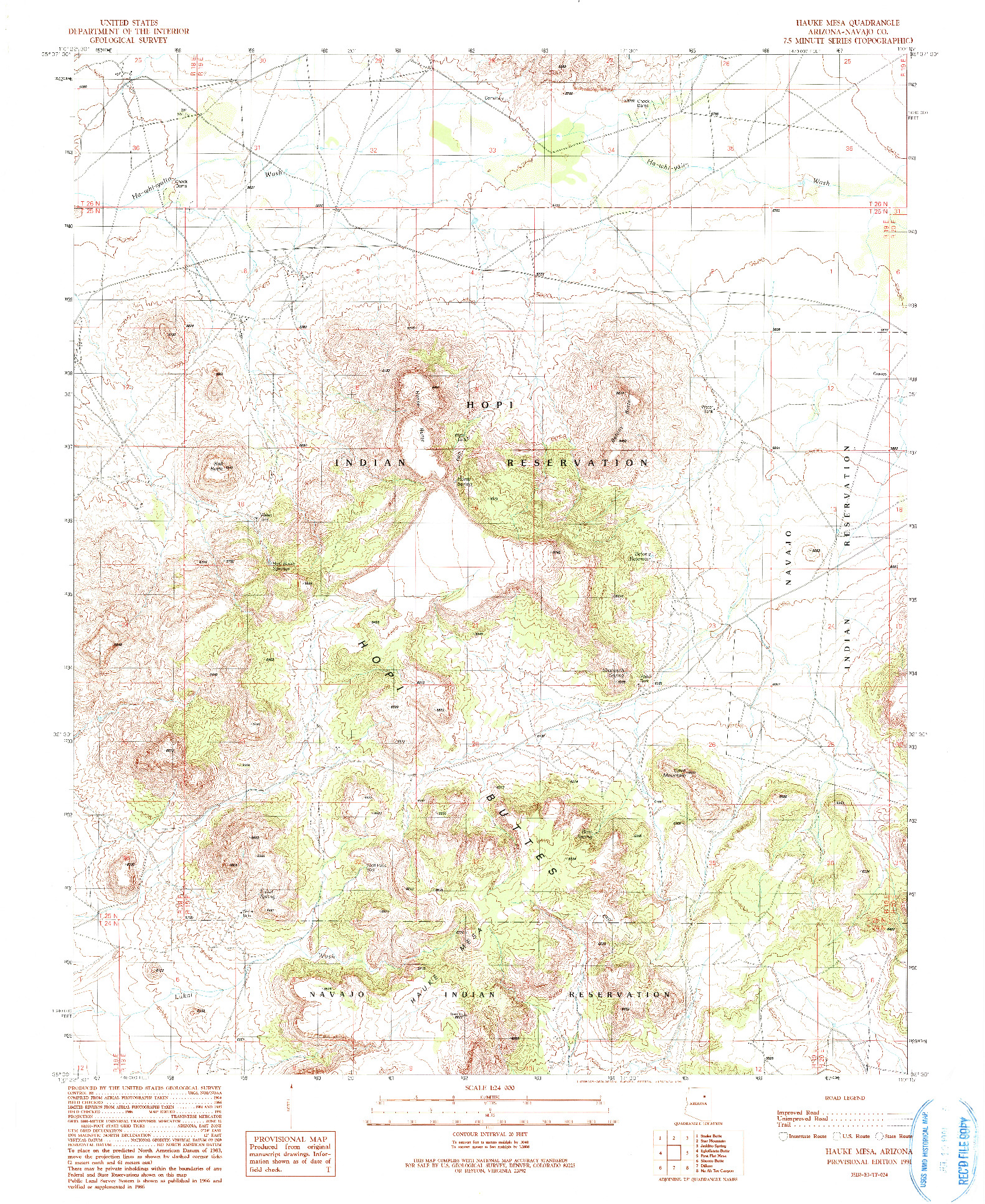 USGS 1:24000-SCALE QUADRANGLE FOR HAUKE MESA, AZ 1991