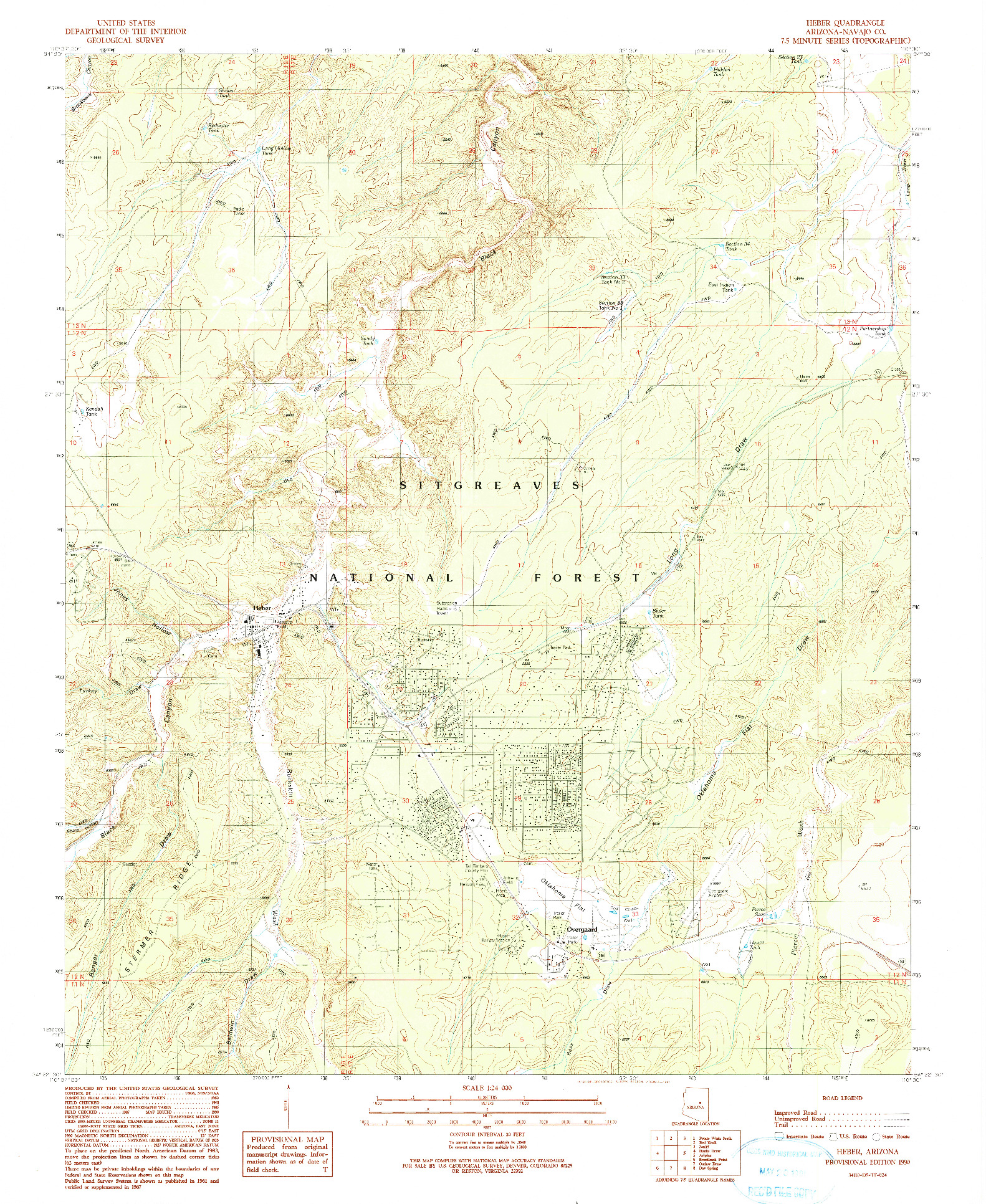 USGS 1:24000-SCALE QUADRANGLE FOR HEBER, AZ 1990
