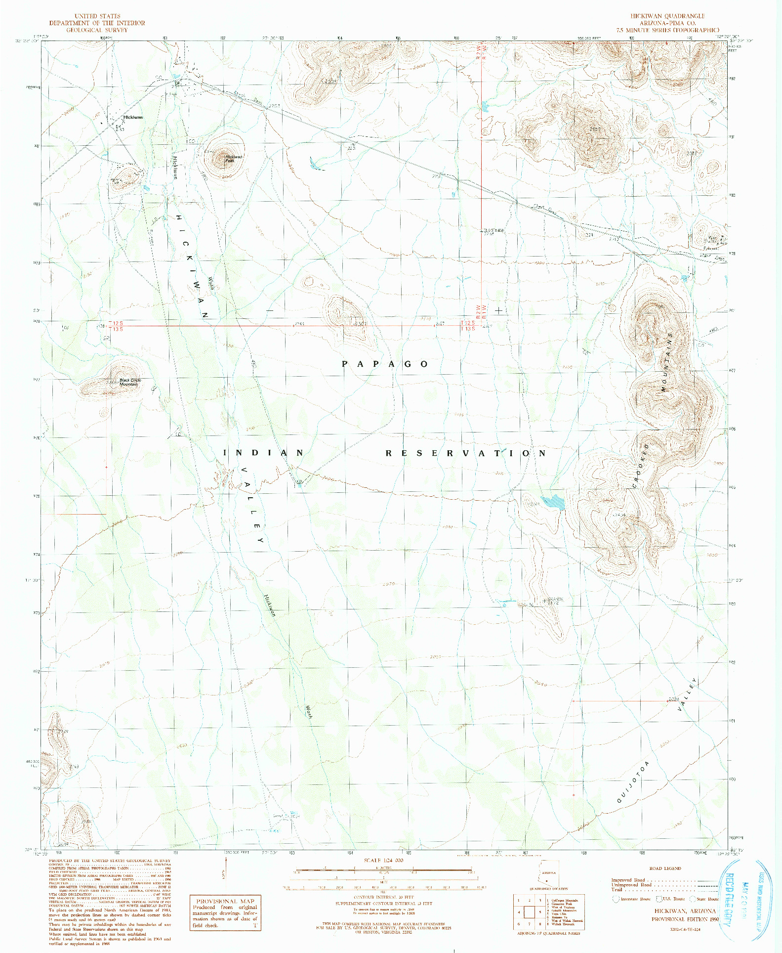 USGS 1:24000-SCALE QUADRANGLE FOR HICKIWAN, AZ 1990