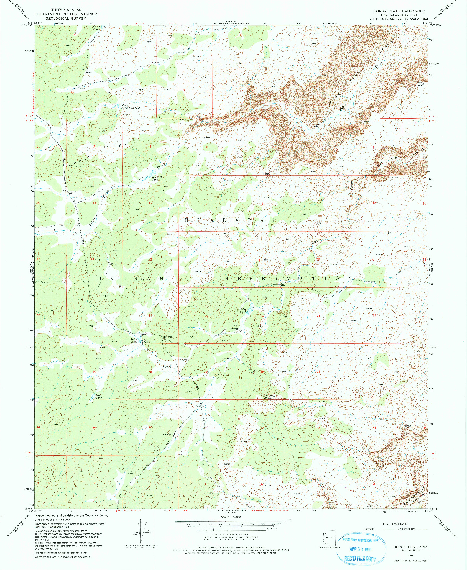 USGS 1:24000-SCALE QUADRANGLE FOR HORSE FLAT, AZ 1968