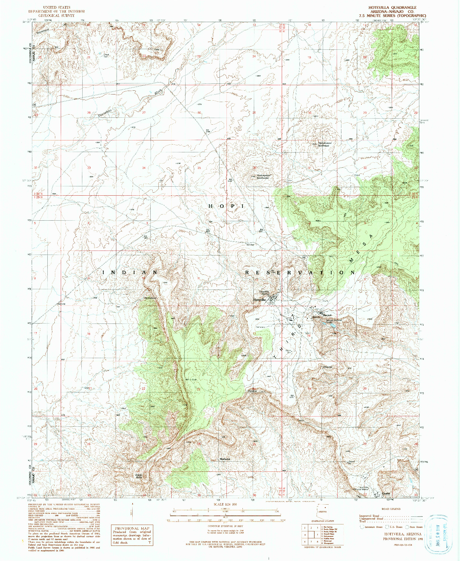 USGS 1:24000-SCALE QUADRANGLE FOR HOTEVILLA, AZ 1991