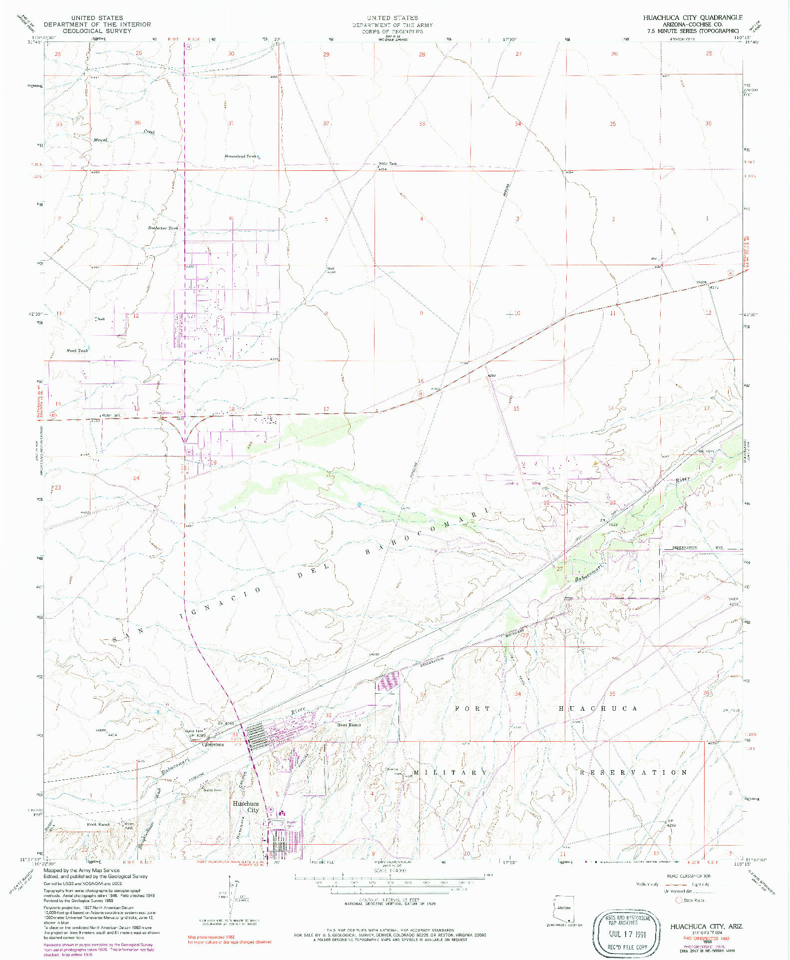 USGS 1:24000-SCALE QUADRANGLE FOR HUACHUCA CITY, AZ 1958
