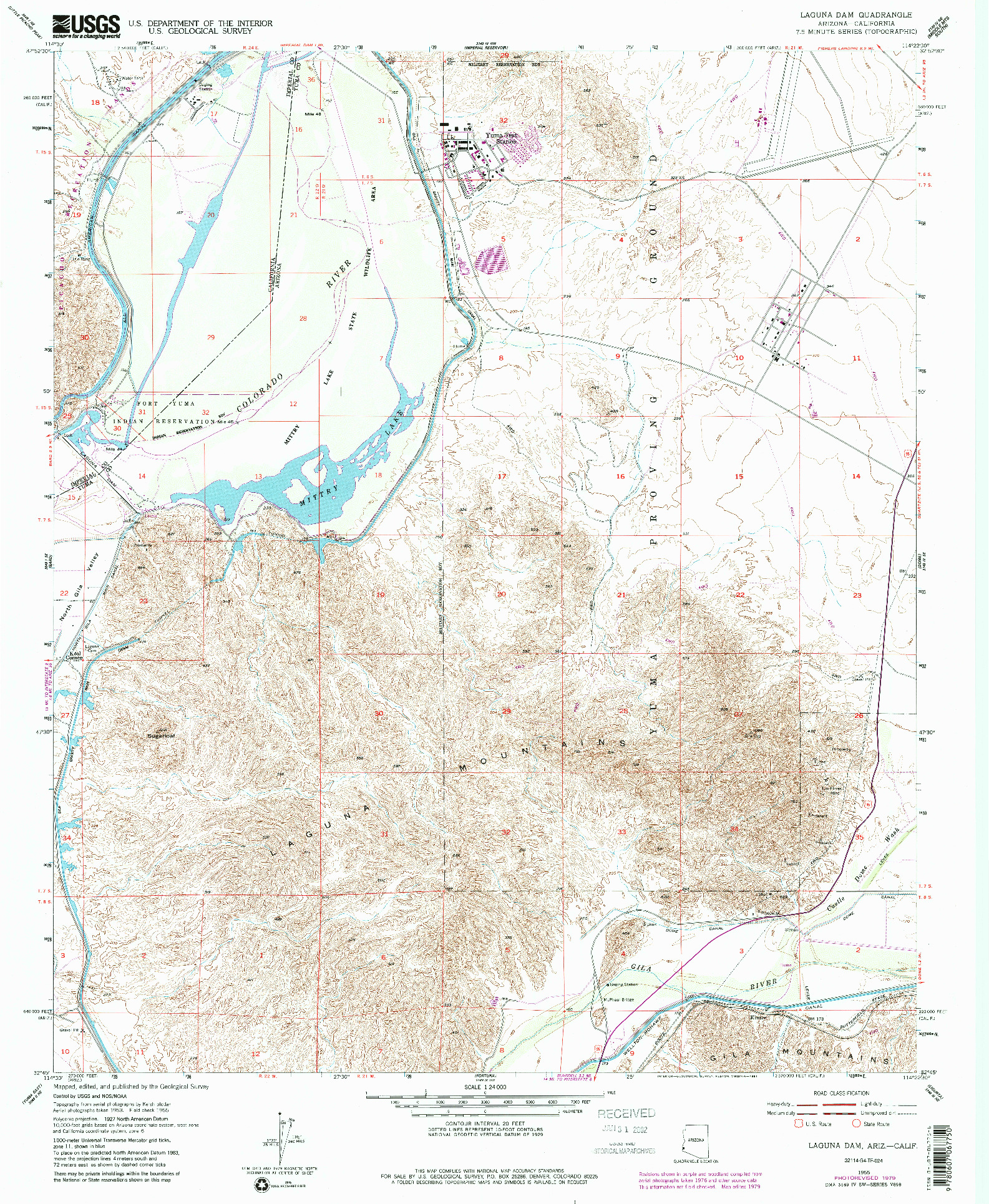 USGS 1:24000-SCALE QUADRANGLE FOR LAGUNA DAM, AZ 1955
