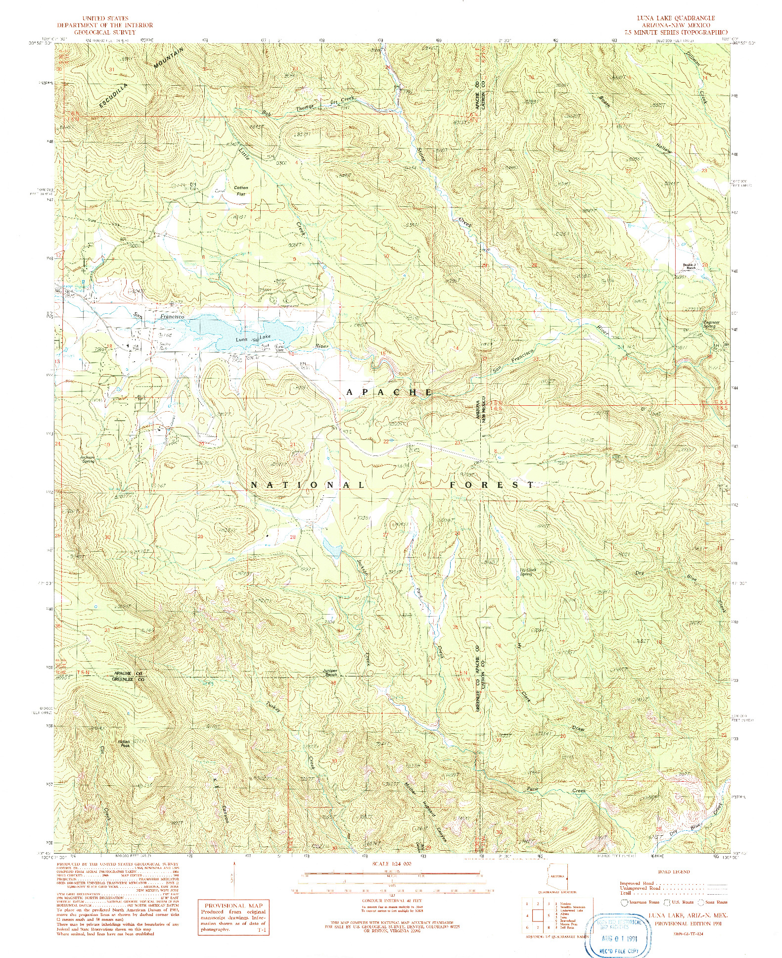 USGS 1:24000-SCALE QUADRANGLE FOR LUNA LAKE, AZ 1991