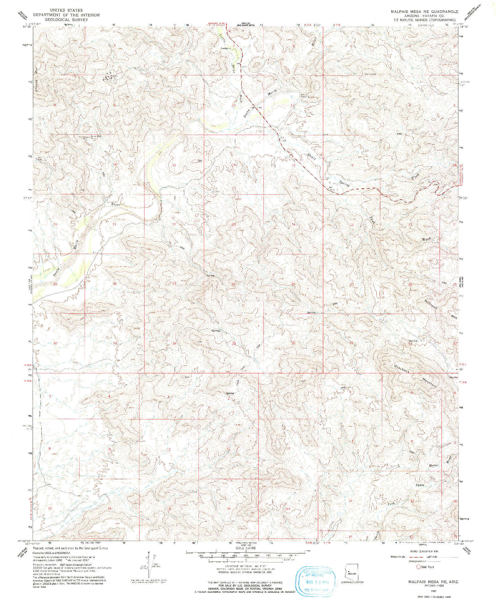 USGS 1:24000-SCALE QUADRANGLE FOR MALPAIS MESA NE, AZ 1967