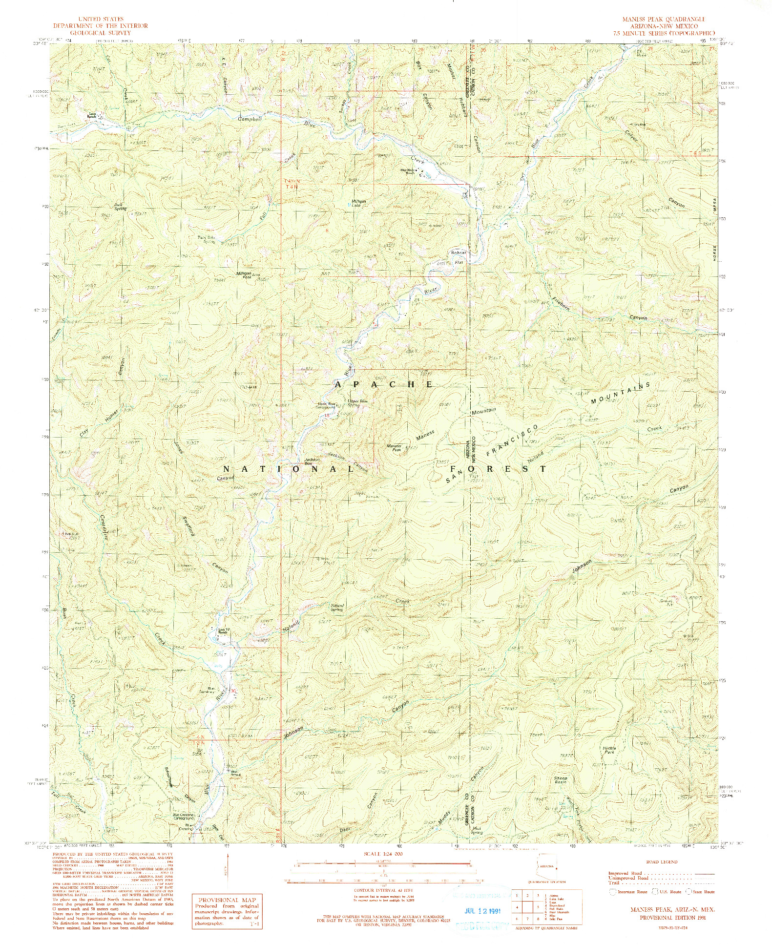 USGS 1:24000-SCALE QUADRANGLE FOR MANESS PEAK, AZ 1991