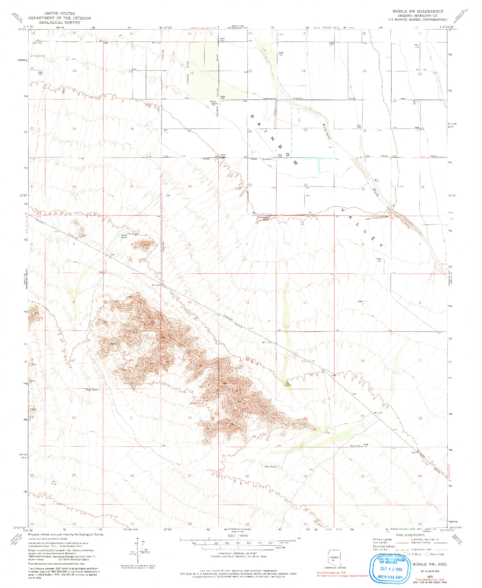 USGS 1:24000-SCALE QUADRANGLE FOR MOBILE NW, AZ 1973