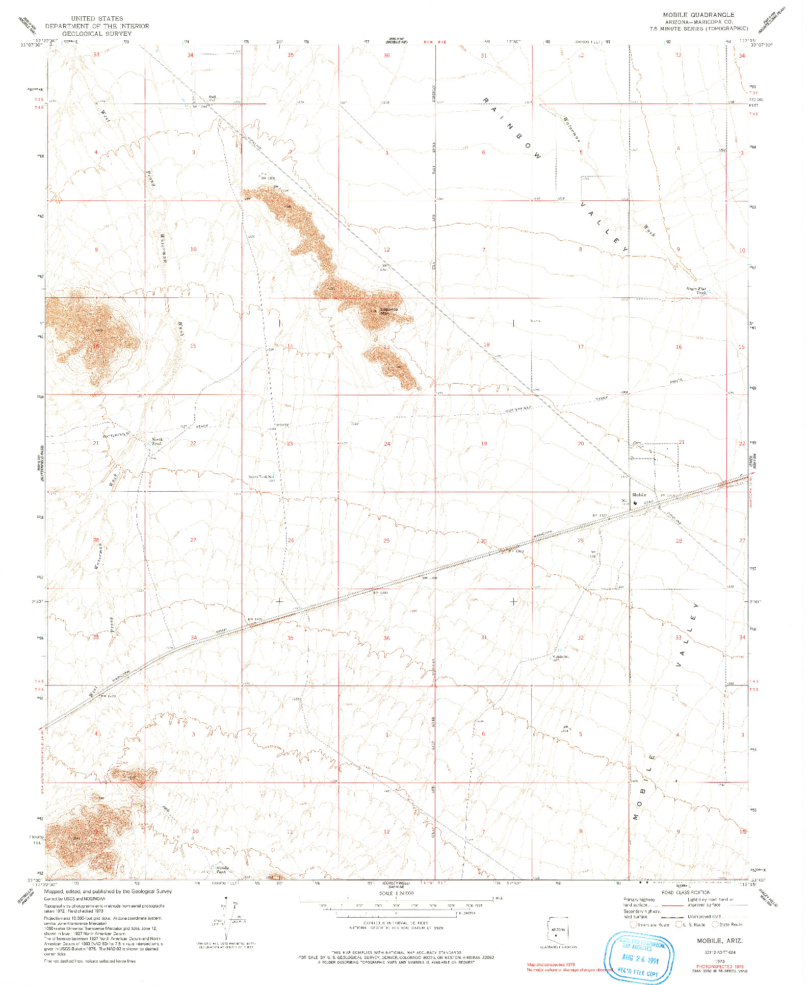 USGS 1:24000-SCALE QUADRANGLE FOR MOBILE, AZ 1973