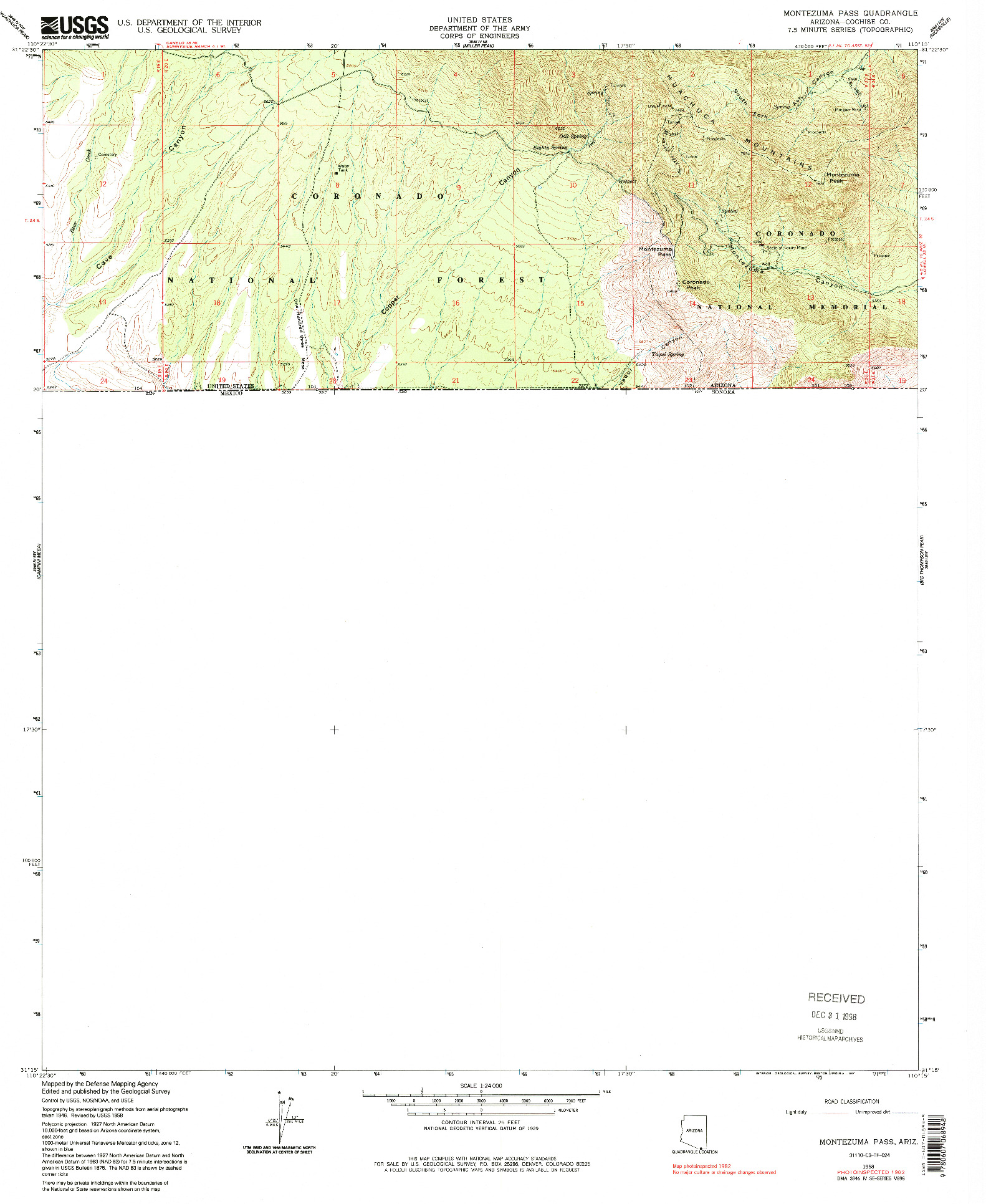 USGS 1:24000-SCALE QUADRANGLE FOR MONTEZUMA PASS, AZ 1958