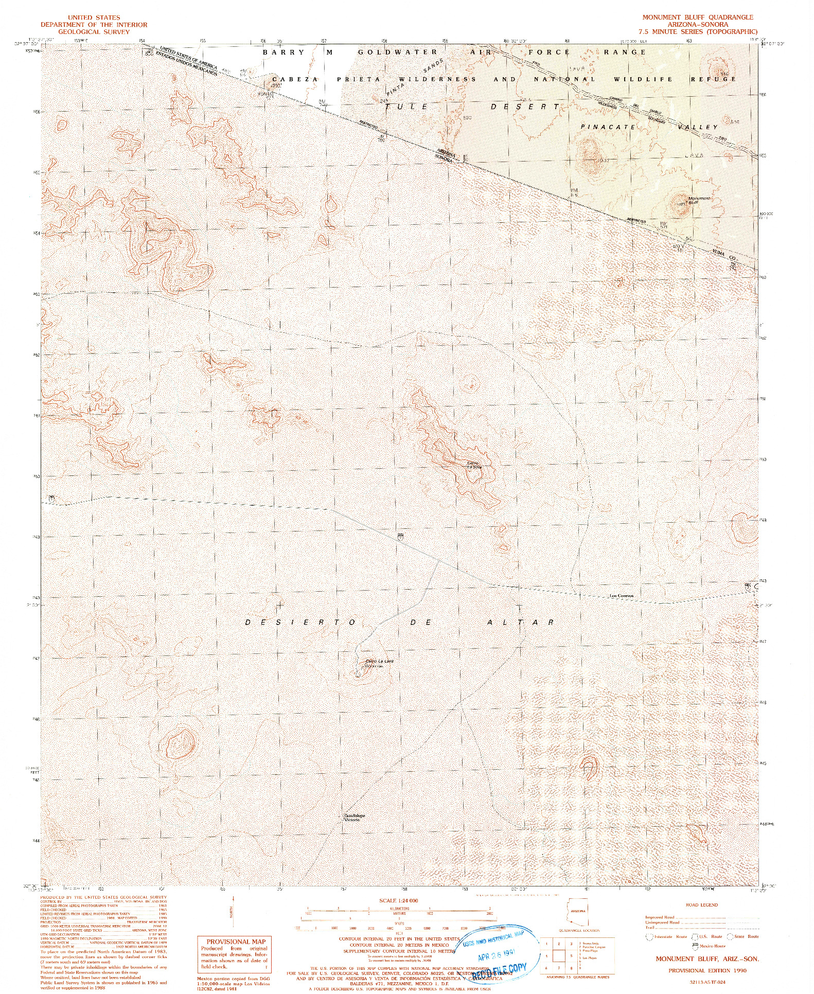 USGS 1:24000-SCALE QUADRANGLE FOR MONUMENT BLUFF, AZ 1990