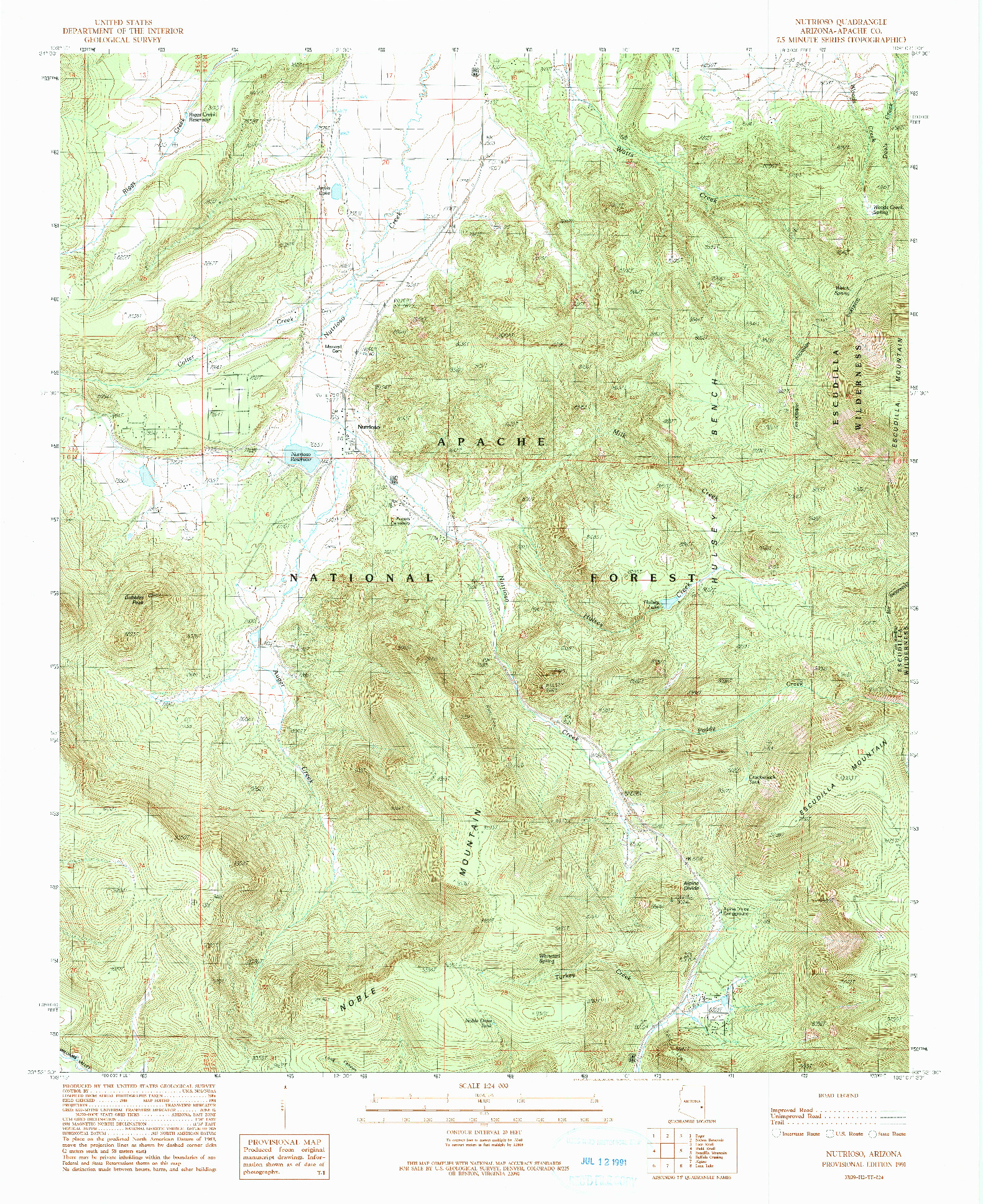 USGS 1:24000-SCALE QUADRANGLE FOR NUTRIOSO, AZ 1991