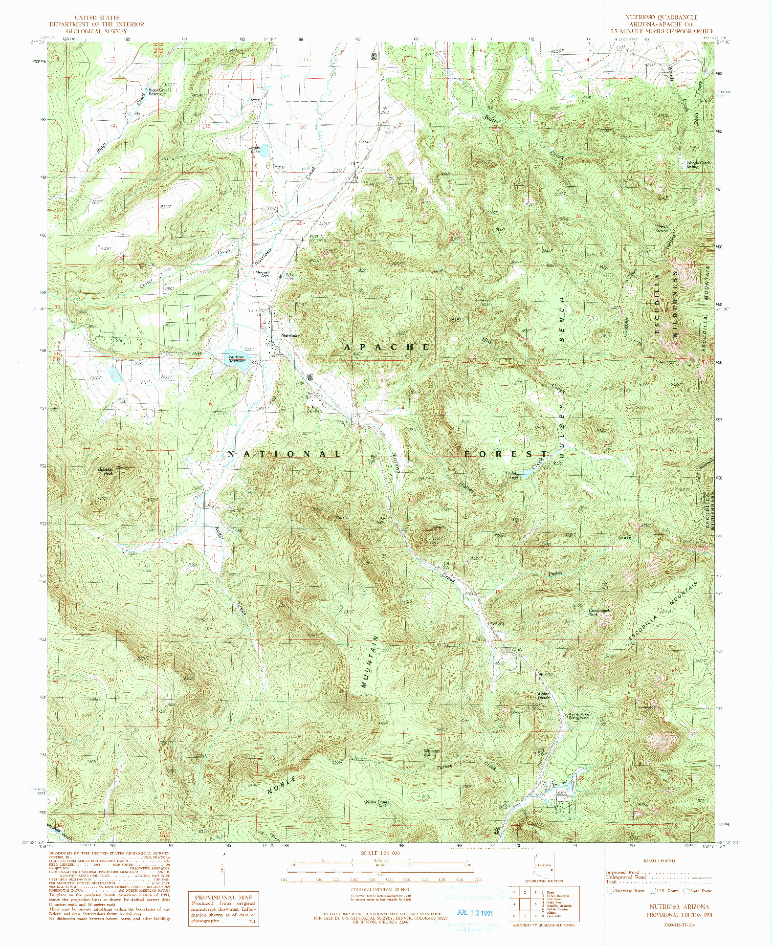 USGS 1:24000-SCALE QUADRANGLE FOR NUTRIOSO, AZ 1991
