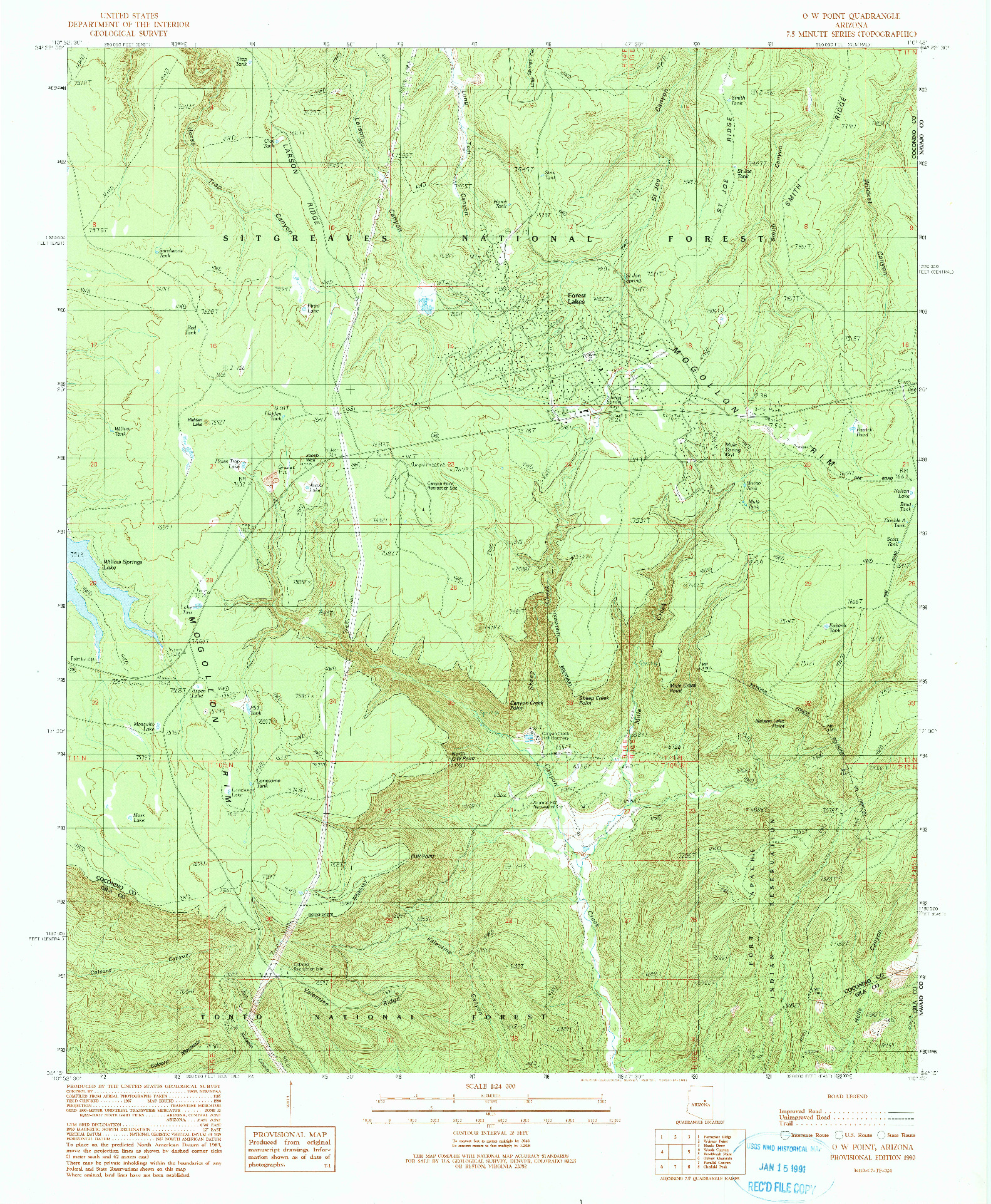 USGS 1:24000-SCALE QUADRANGLE FOR O W POINT, AZ 1990