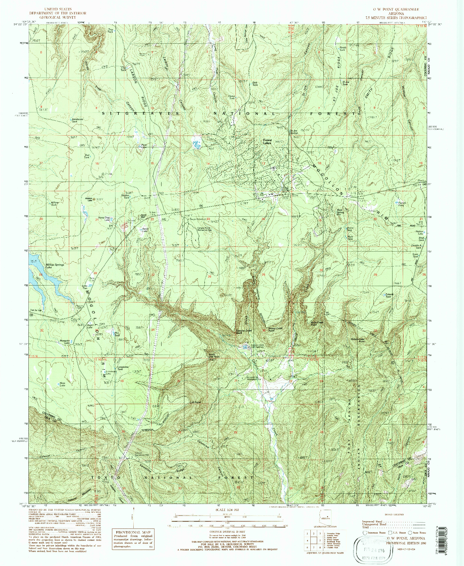 USGS 1:24000-SCALE QUADRANGLE FOR O W POINT, AZ 1990