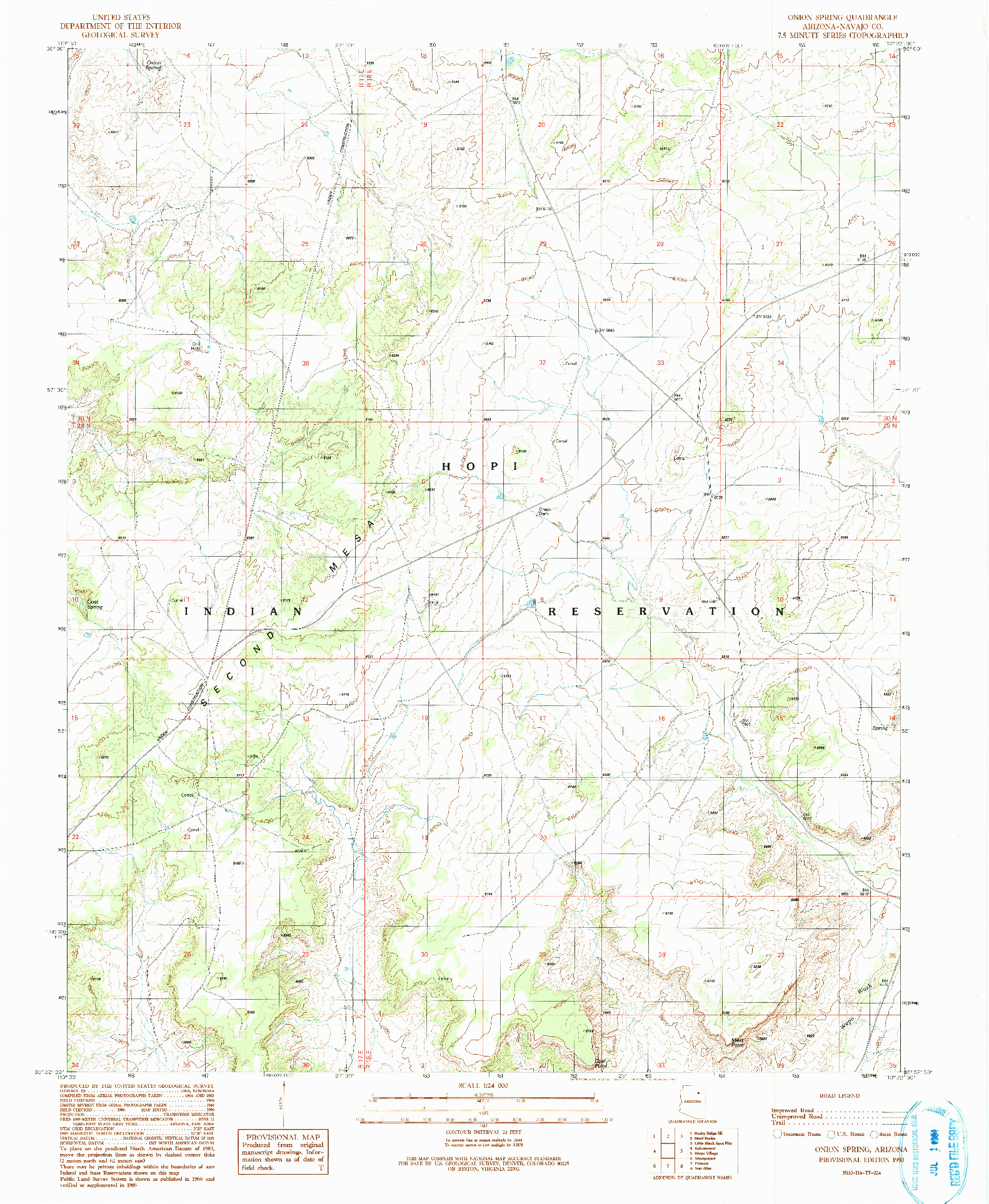 USGS 1:24000-SCALE QUADRANGLE FOR ONION SPRING, AZ 1990