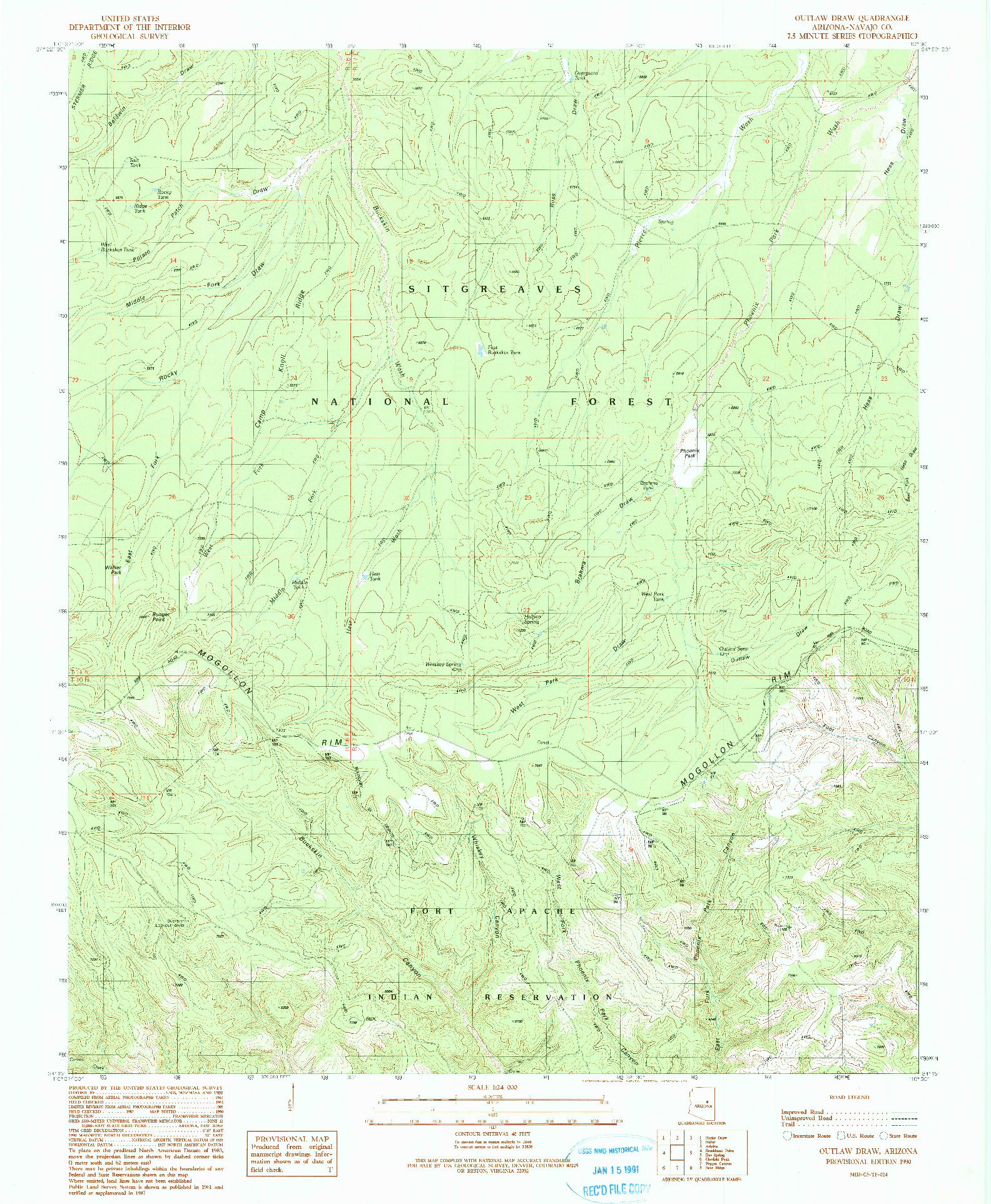 USGS 1:24000-SCALE QUADRANGLE FOR OUTLAW DRAW, AZ 1990