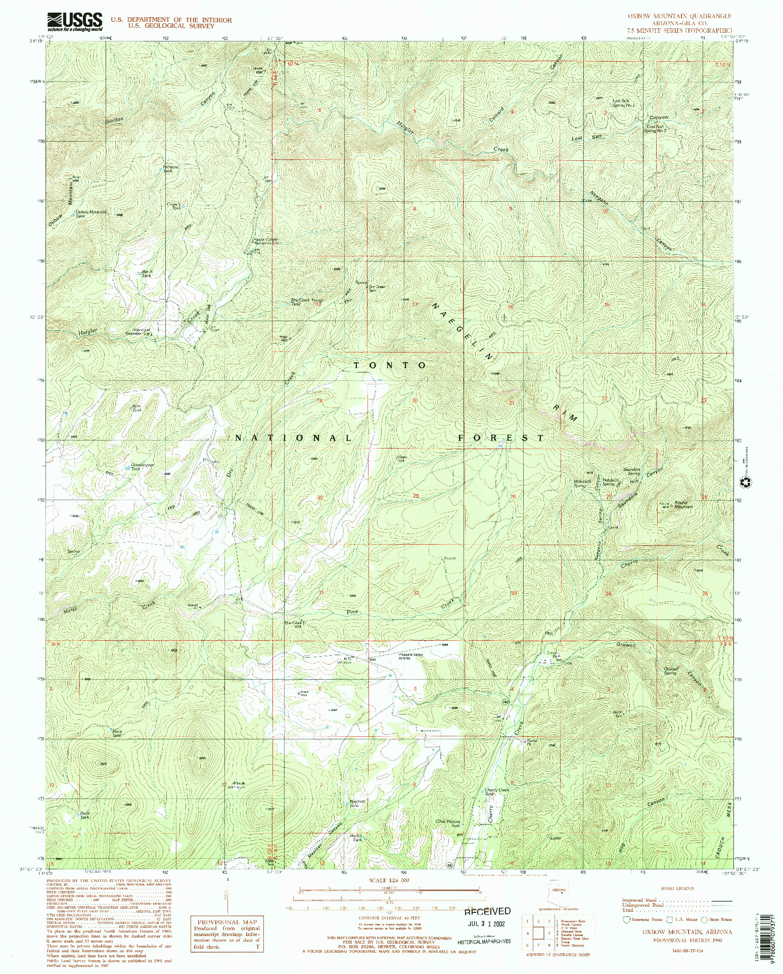 USGS 1:24000-SCALE QUADRANGLE FOR OXBOW MOUNTAIN, AZ 1990