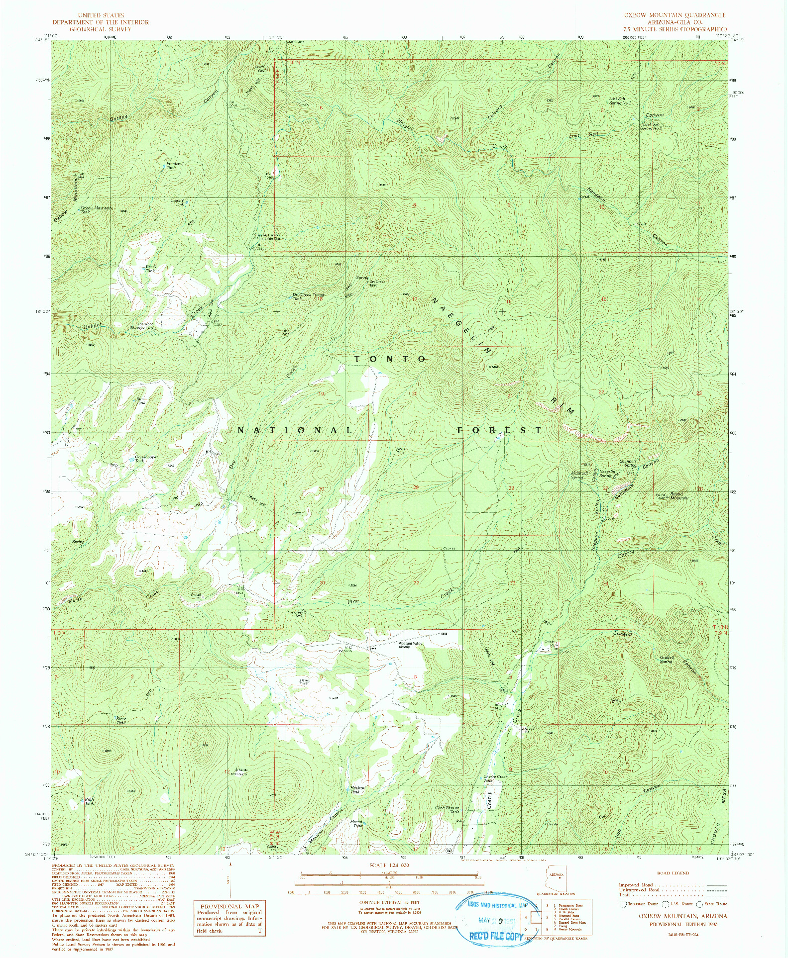 USGS 1:24000-SCALE QUADRANGLE FOR OXBOW MOUNTAIN, AZ 1990