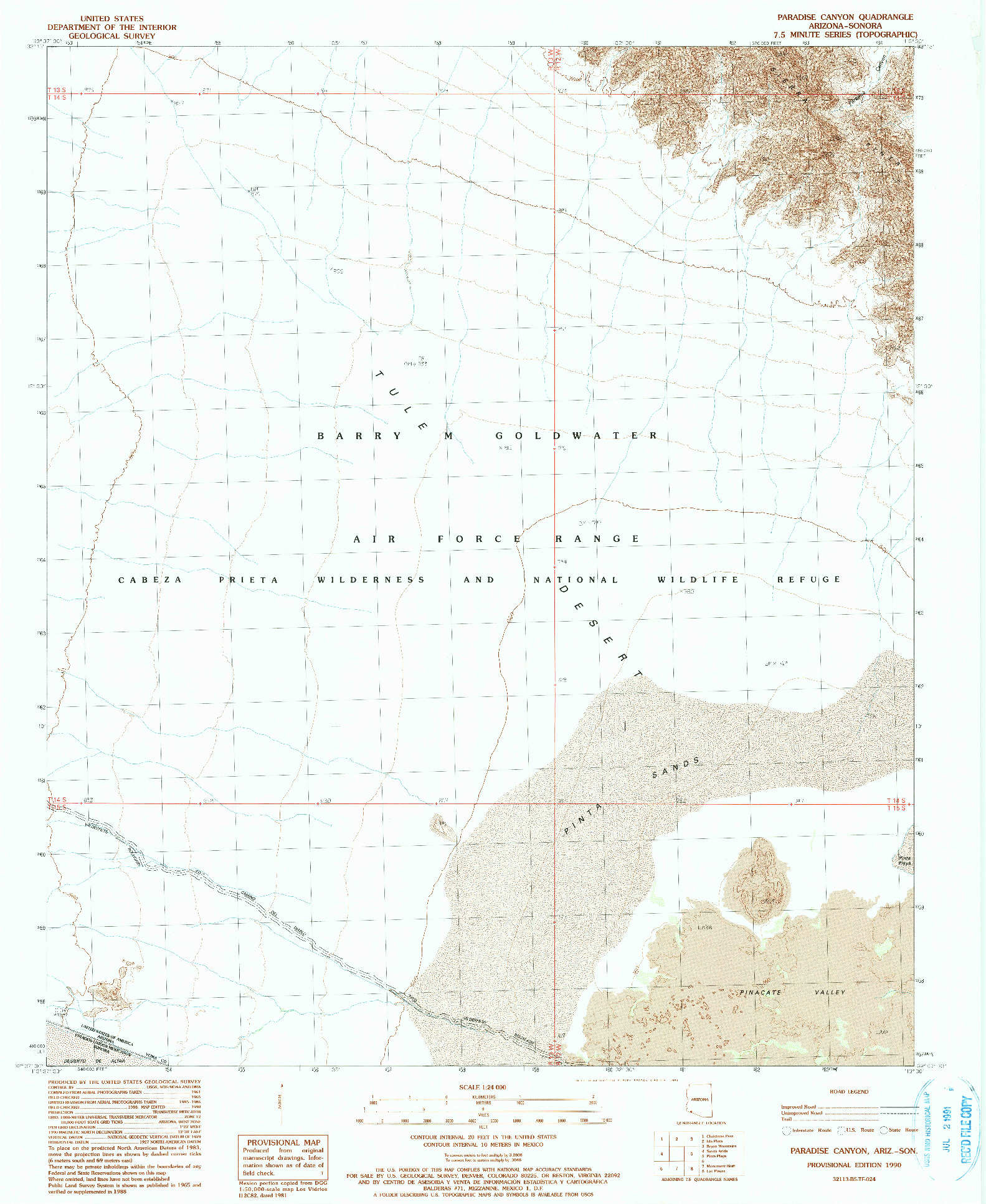 USGS 1:24000-SCALE QUADRANGLE FOR PARADISE CANYON, AZ 1990