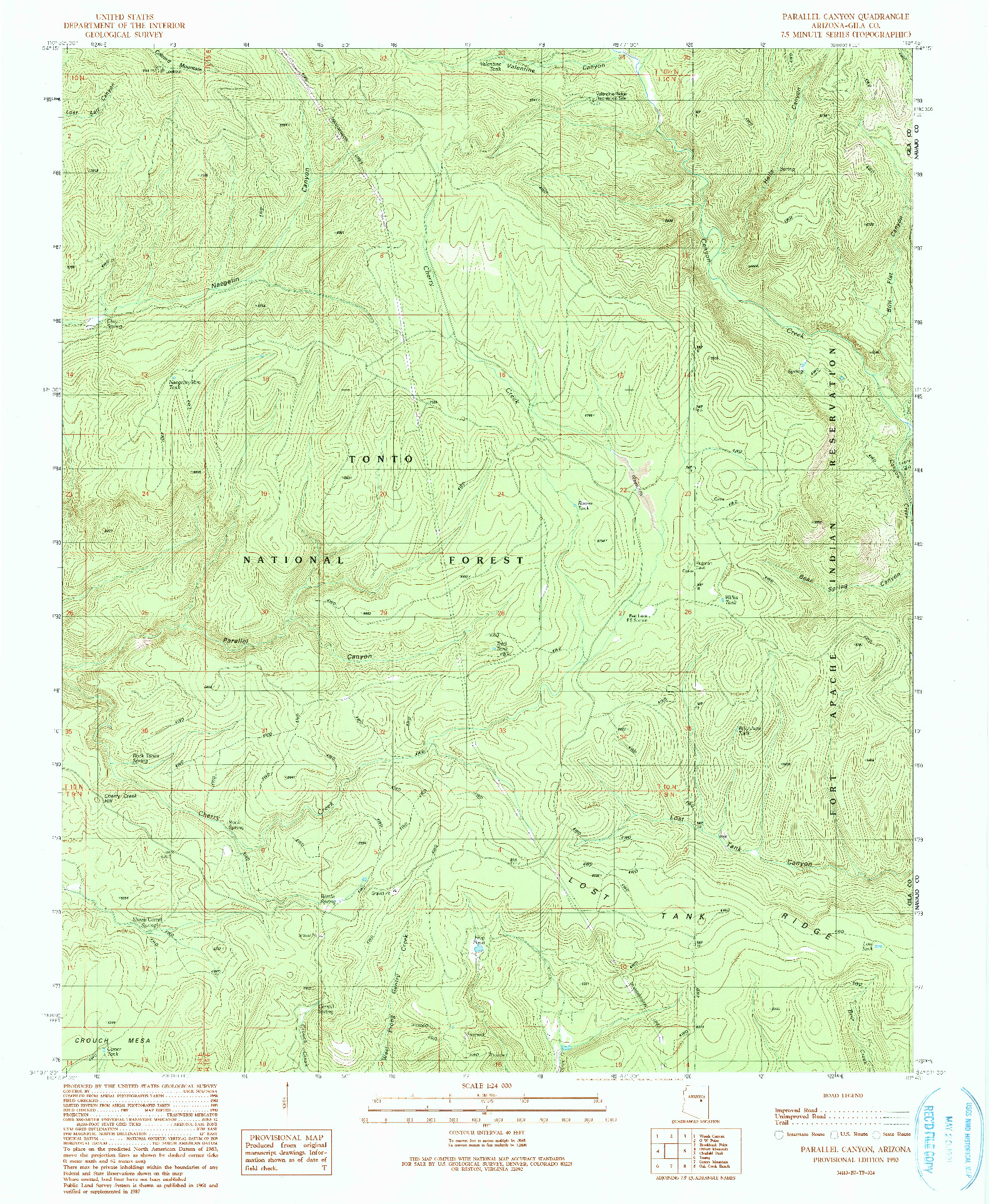 USGS 1:24000-SCALE QUADRANGLE FOR PARALLEL CANYON, AZ 1990