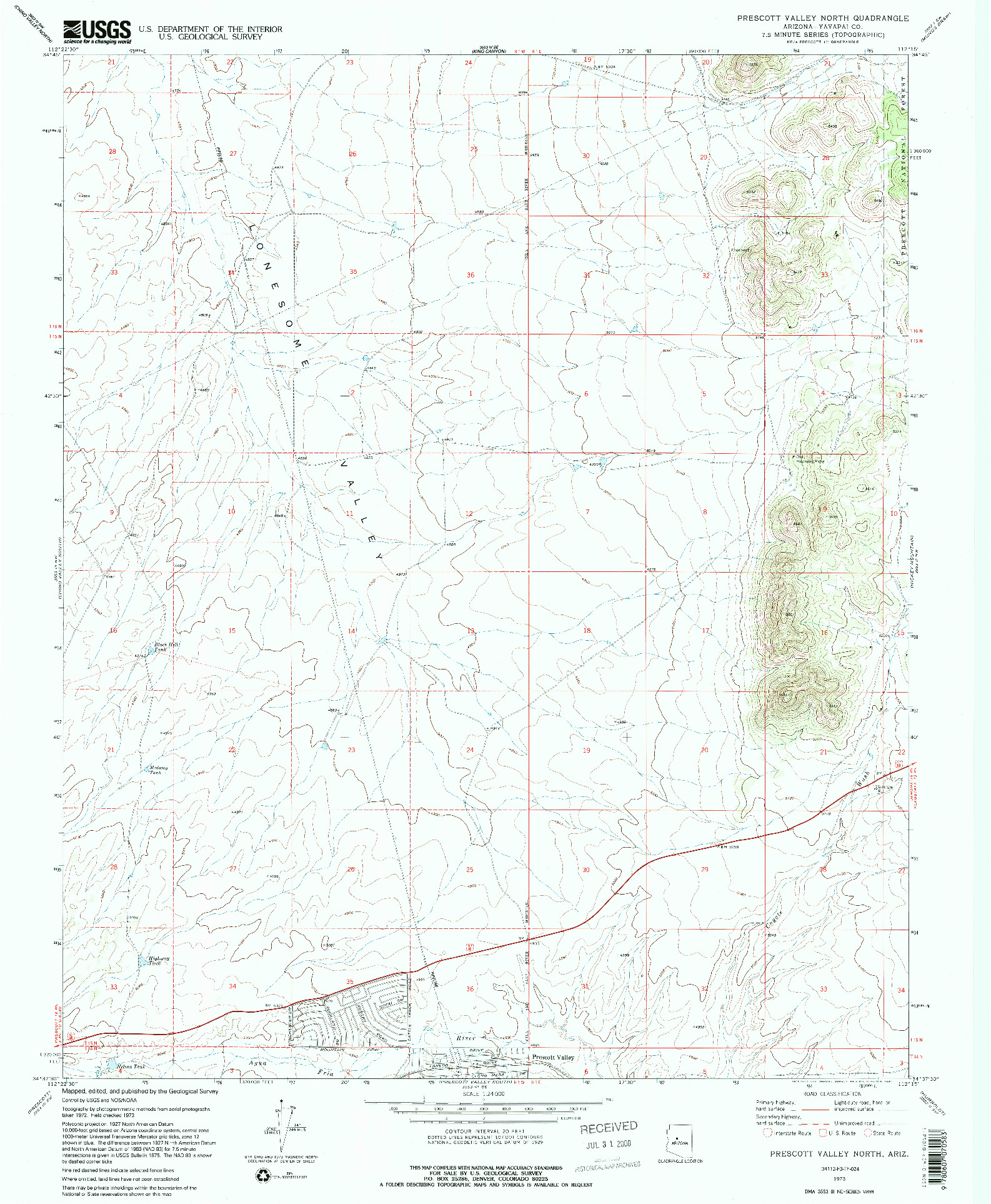 USGS 1:24000-SCALE QUADRANGLE FOR PRESCOTT VALLEY NORTH, AZ 1973