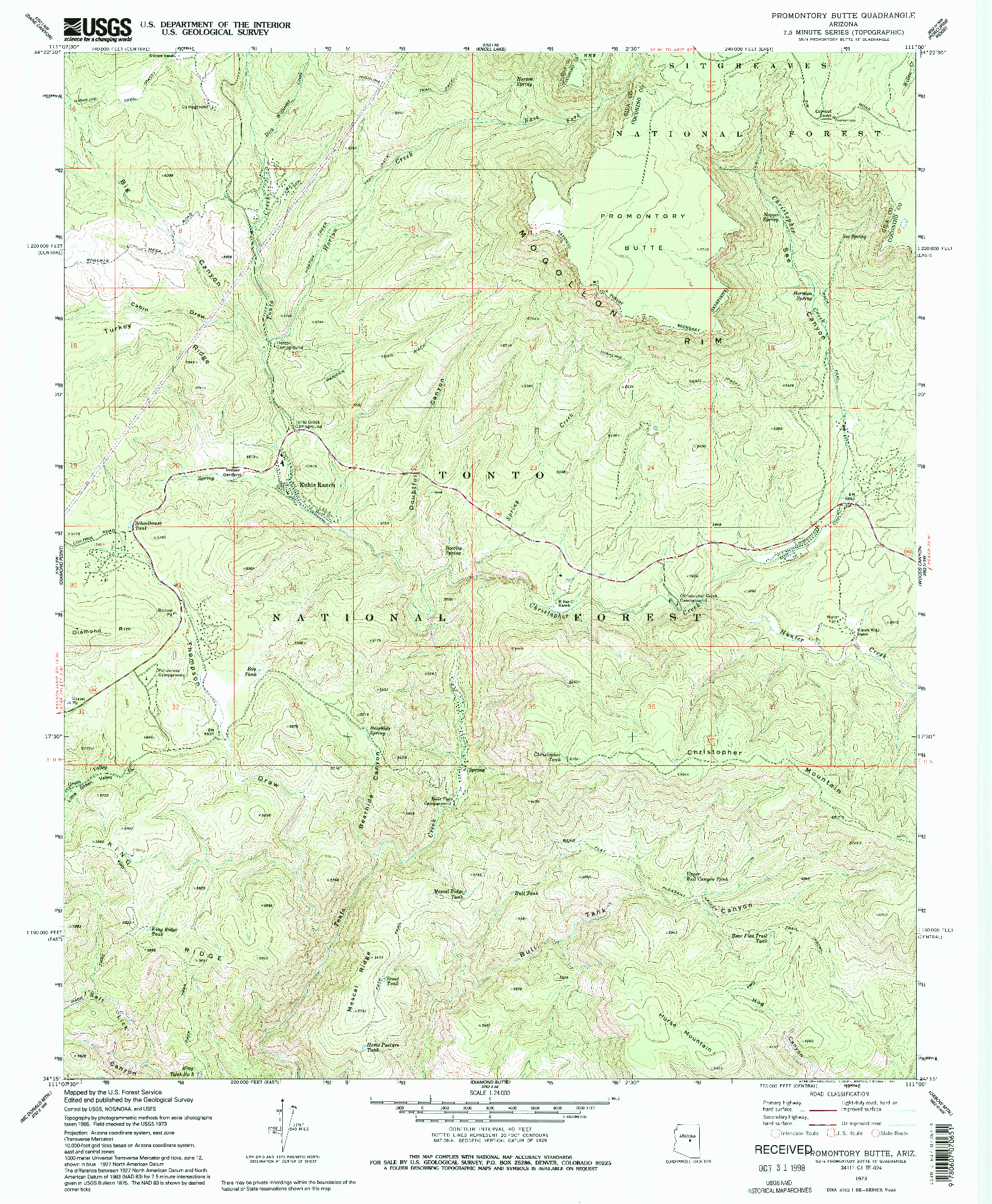 USGS 1:24000-SCALE QUADRANGLE FOR PROMONTORY BUTTE, AZ 1973