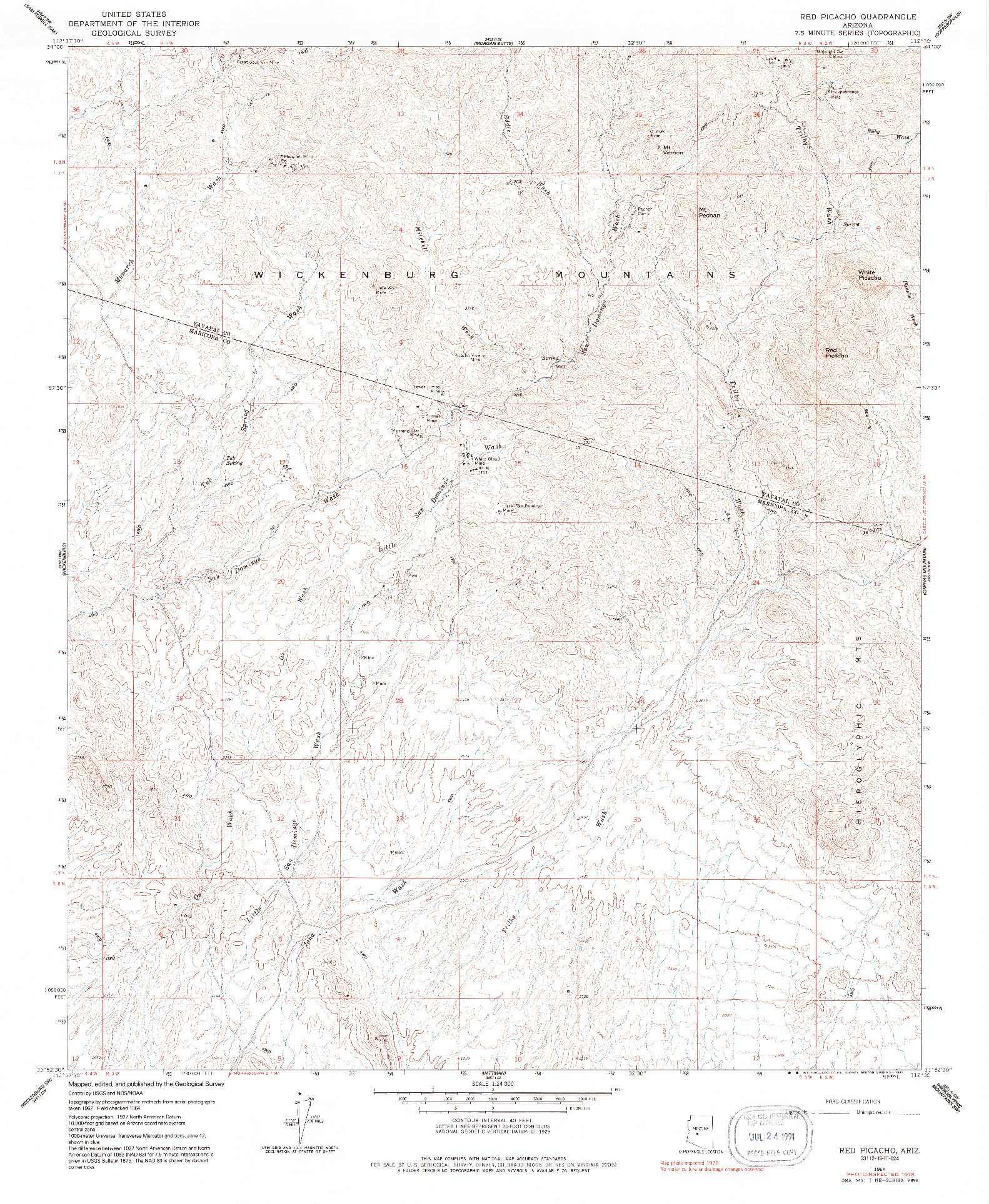 USGS 1:24000-SCALE QUADRANGLE FOR RED PICACHO, AZ 1964