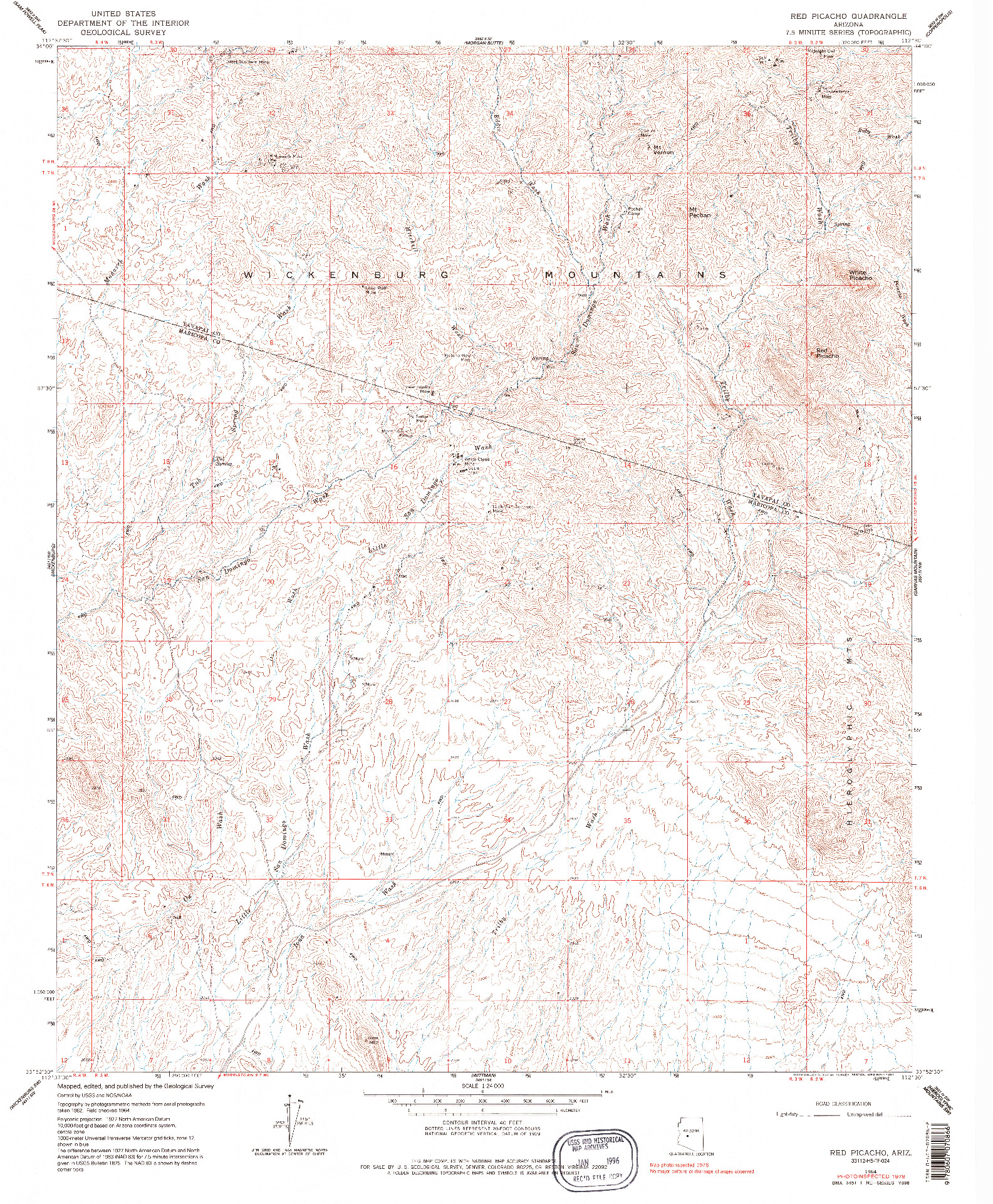 USGS 1:24000-SCALE QUADRANGLE FOR RED PICACHO, AZ 1964