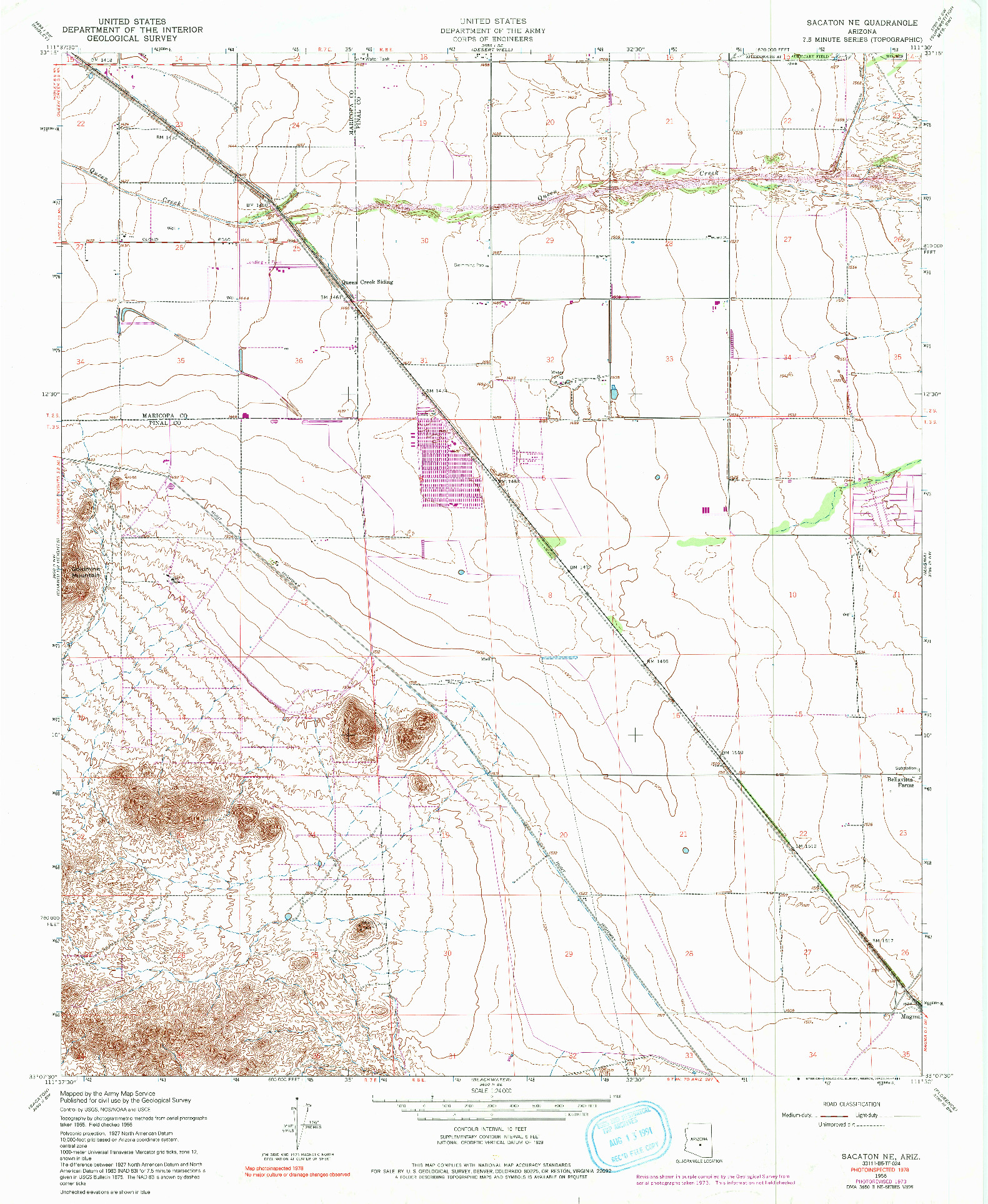 USGS 1:24000-SCALE QUADRANGLE FOR SACATON NE, AZ 1956