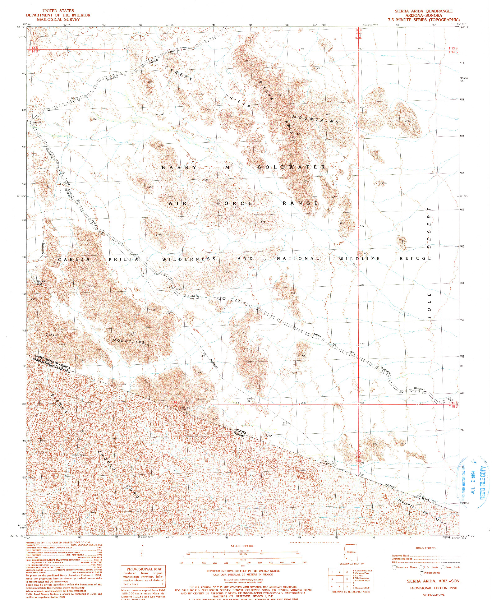 USGS 1:24000-SCALE QUADRANGLE FOR SIERRA ARIDA, AZ 1990