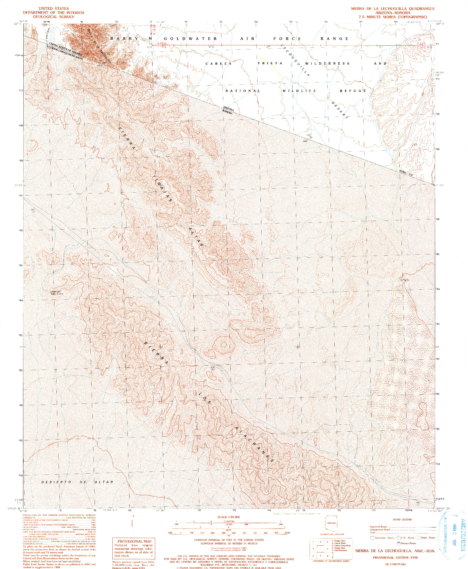 USGS 1:24000-SCALE QUADRANGLE FOR SIERRA DE LA LECHUGUILLA, AZ 1990