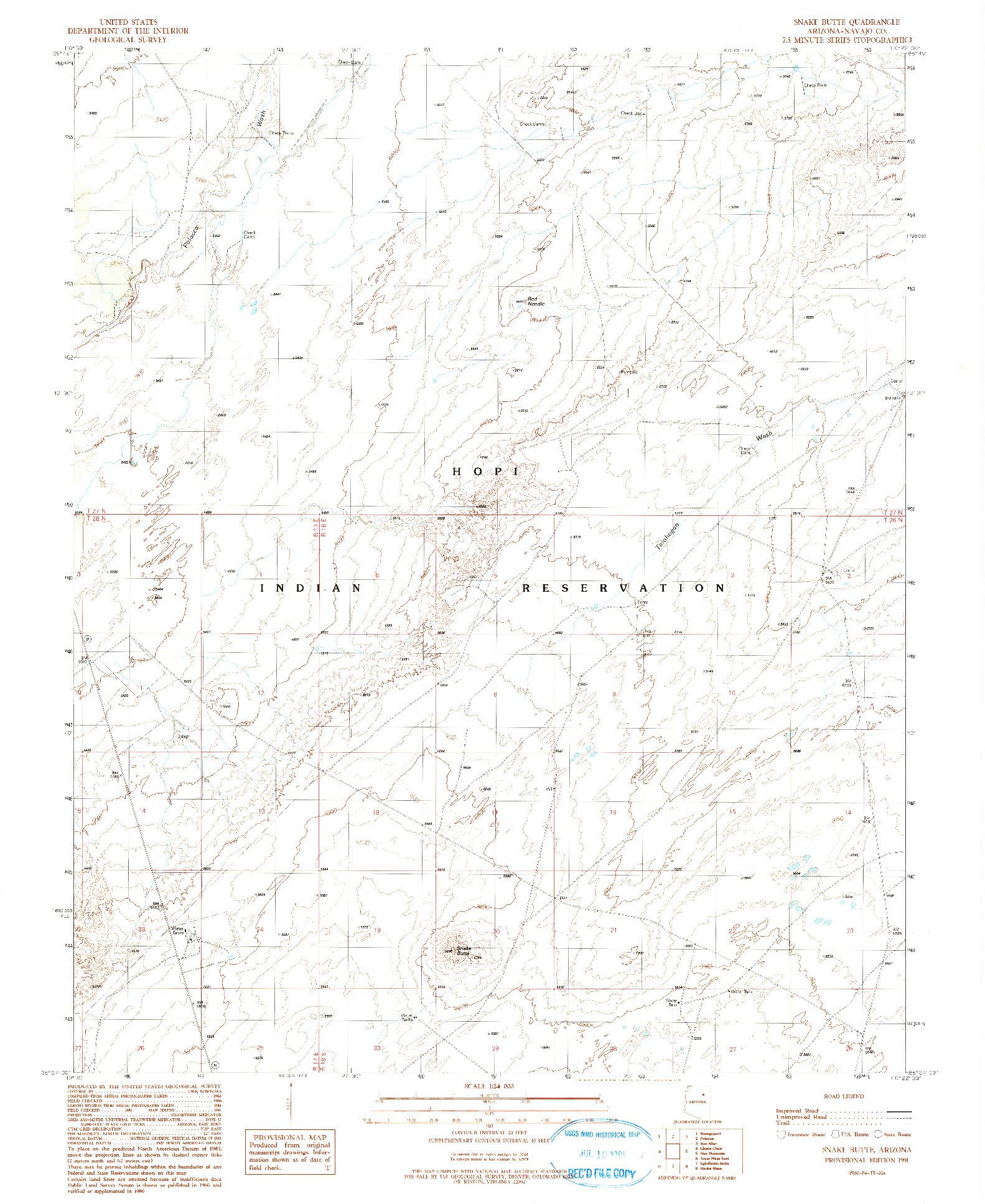 USGS 1:24000-SCALE QUADRANGLE FOR SNAKE BUTTE, AZ 1991