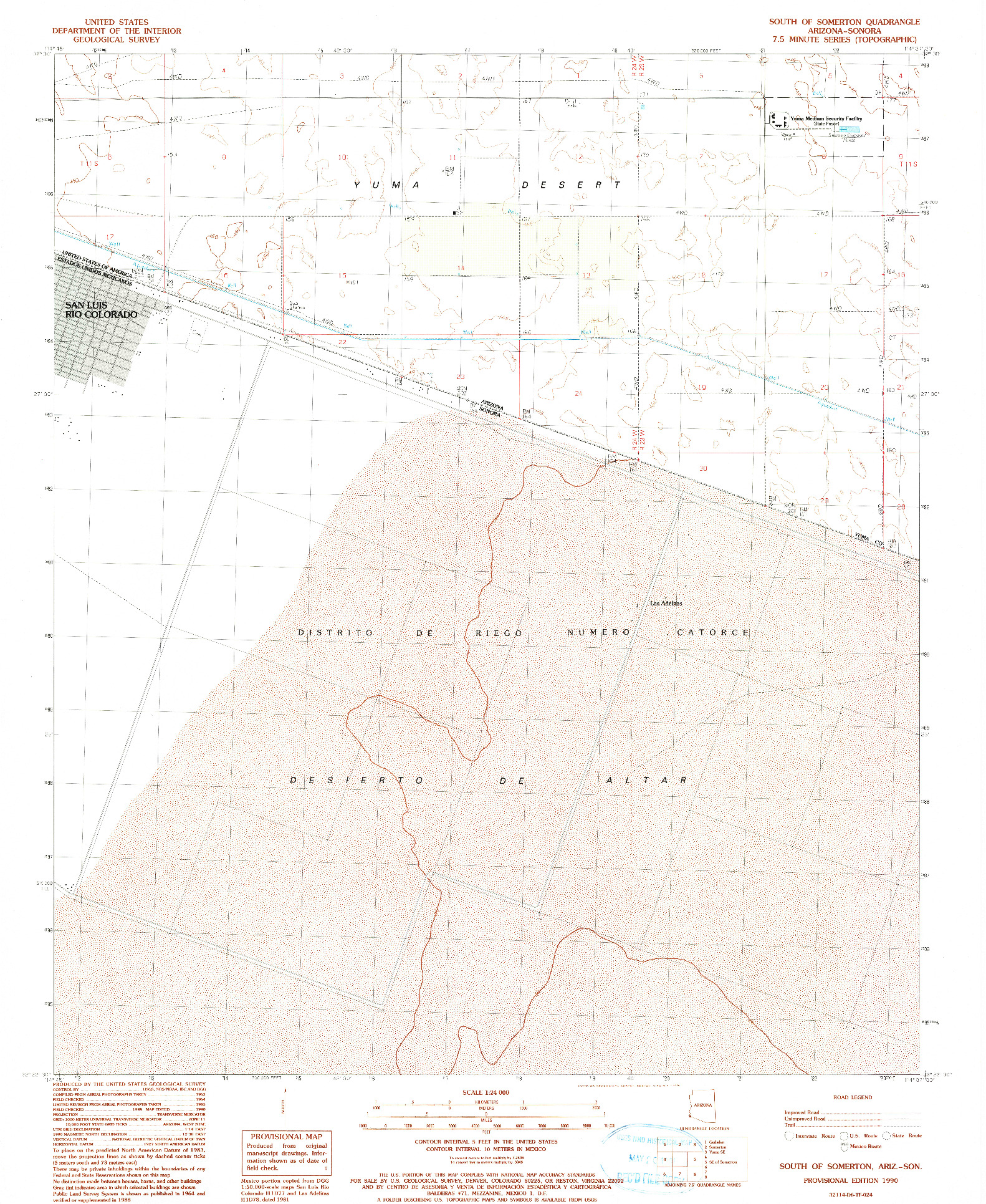 USGS 1:24000-SCALE QUADRANGLE FOR SOUTH OF SOMERTON, AZ 1990