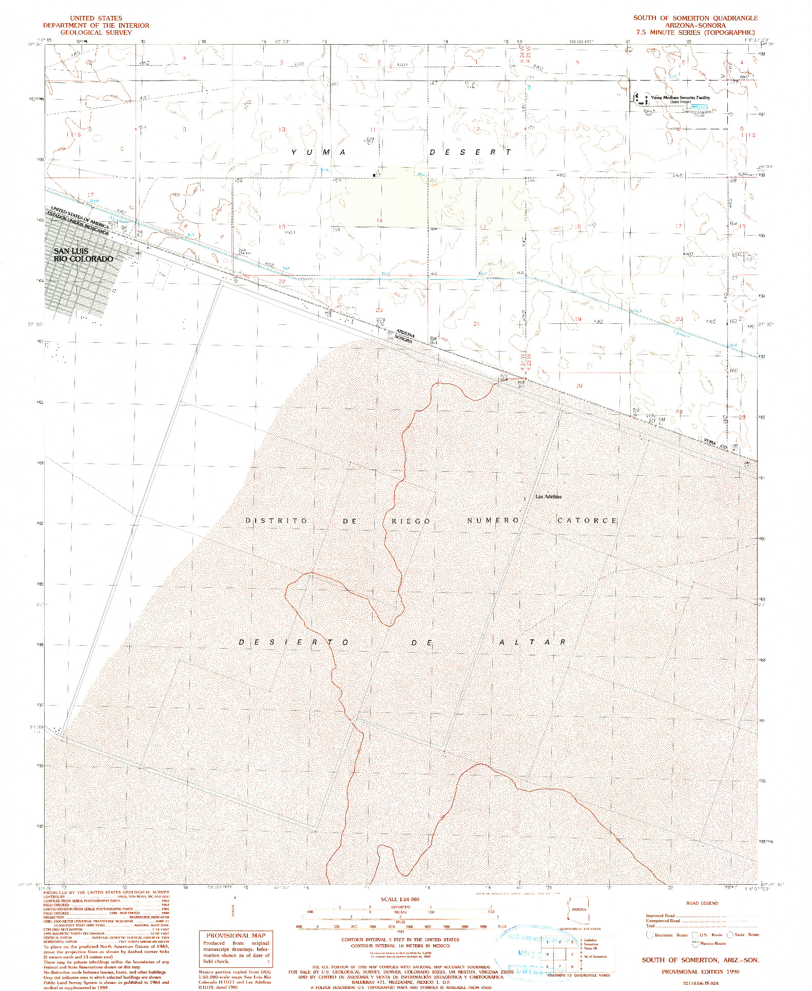 USGS 1:24000-SCALE QUADRANGLE FOR SOUTH OF SOMERTON, AZ 1990