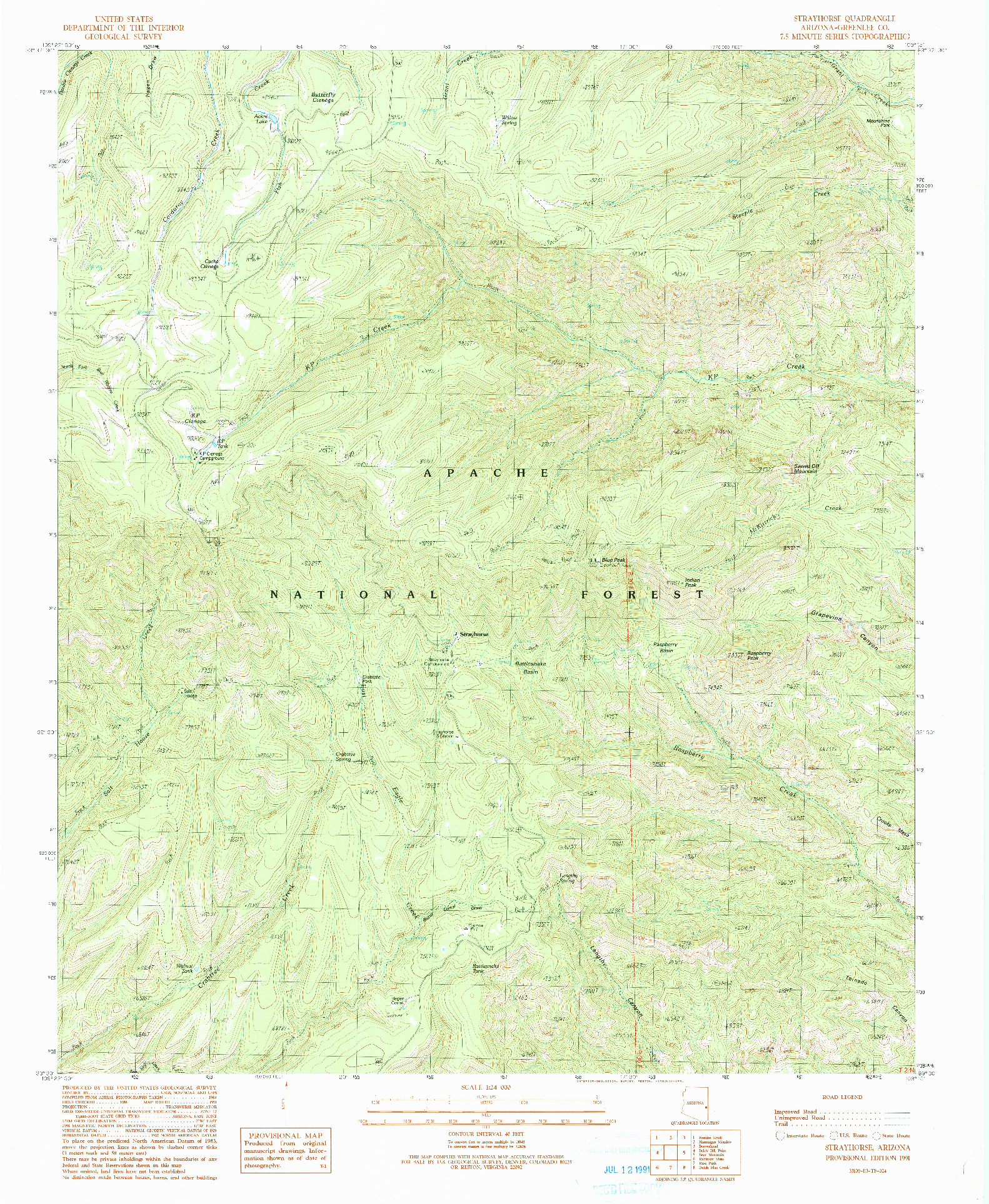 USGS 1:24000-SCALE QUADRANGLE FOR STRAYHORSE, AZ 1991