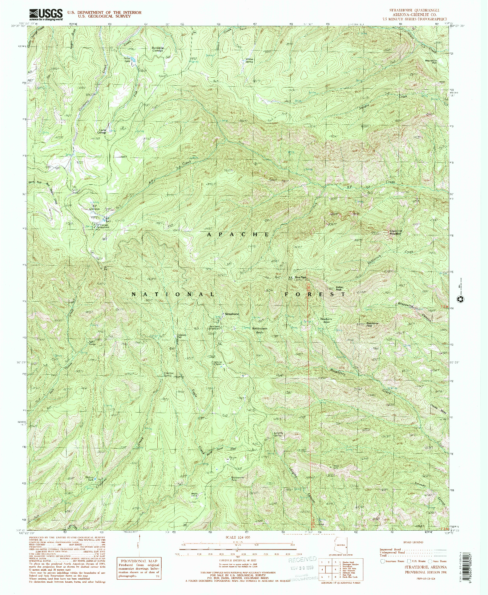 USGS 1:24000-SCALE QUADRANGLE FOR STRAYHORSE, AZ 1991