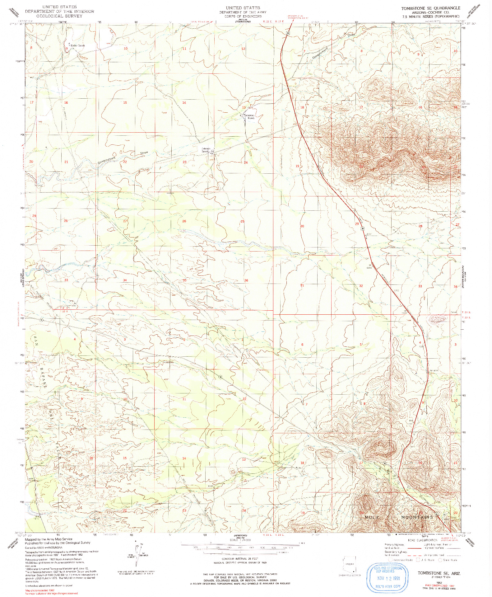 USGS 1:24000-SCALE QUADRANGLE FOR TOMBSTONE SE, AZ 1952