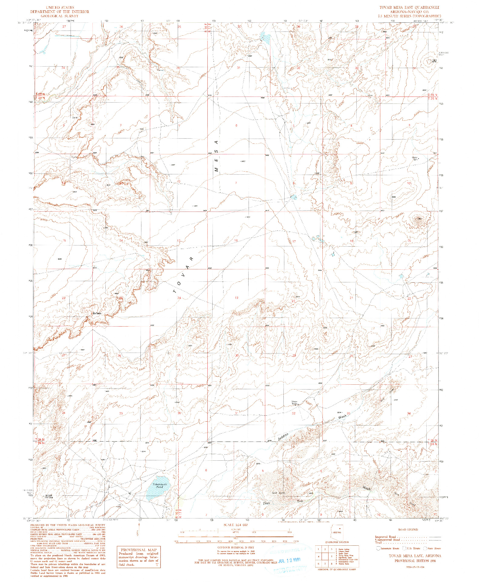 USGS 1:24000-SCALE QUADRANGLE FOR TOVAR MESA EAST, AZ 1991