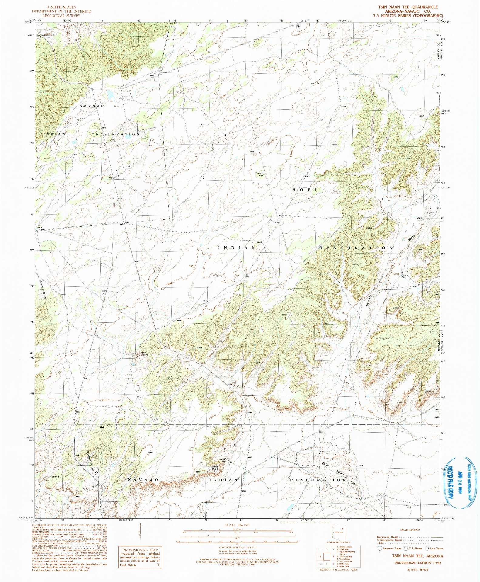 USGS 1:24000-SCALE QUADRANGLE FOR TSIN NAAN TEE, AZ 1990
