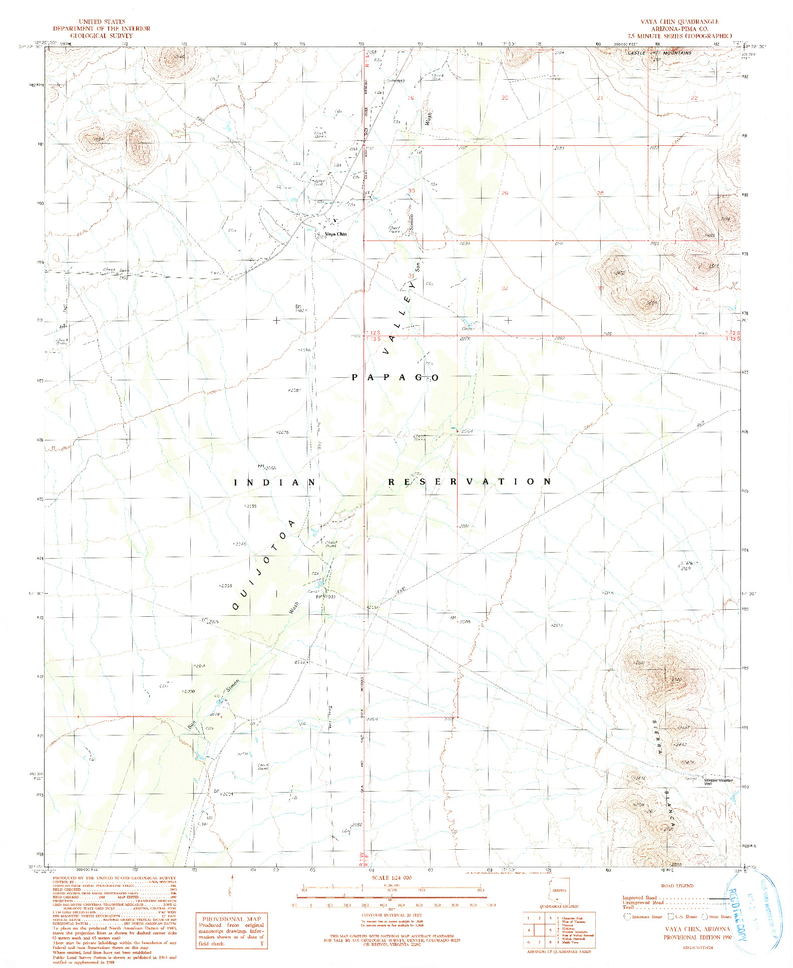 USGS 1:24000-SCALE QUADRANGLE FOR VAYA CHIN, AZ 1990