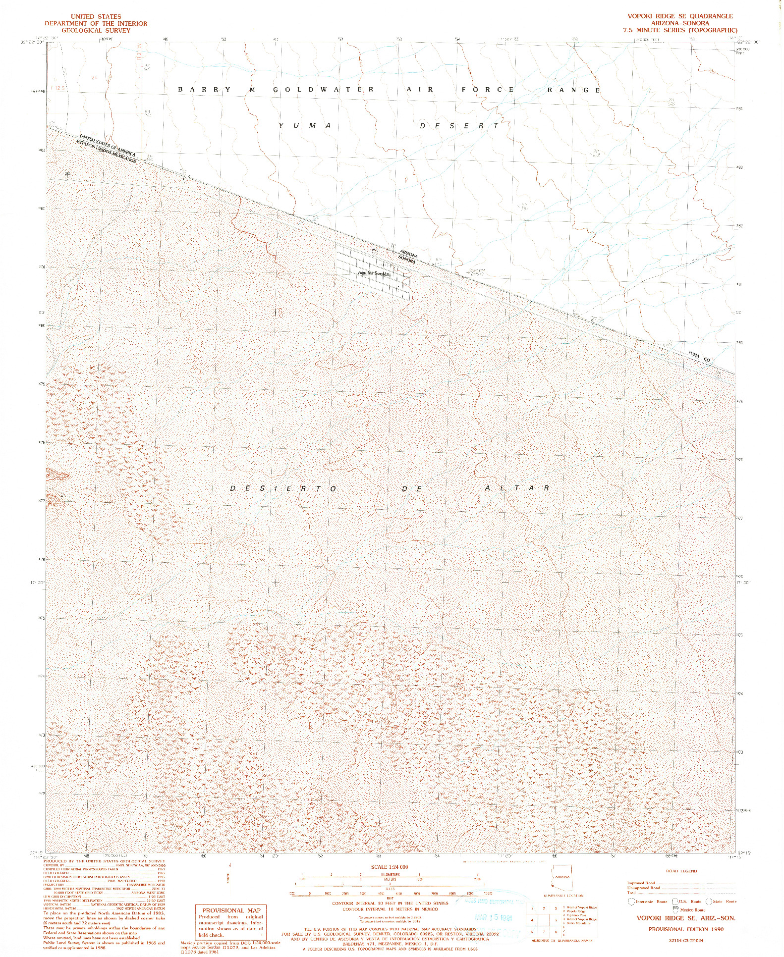 USGS 1:24000-SCALE QUADRANGLE FOR VOPOKI RIDGE SE, AZ 1990