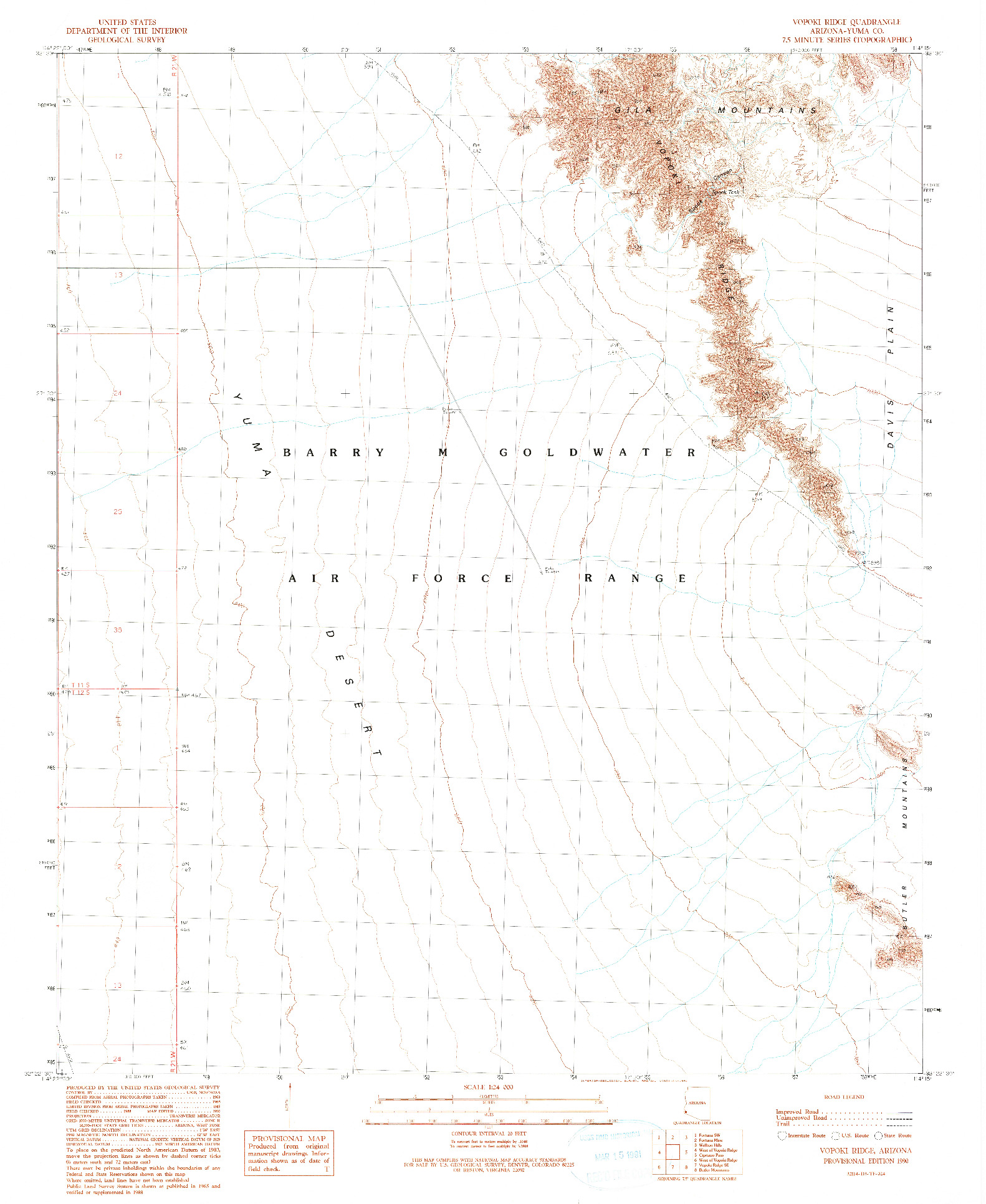 USGS 1:24000-SCALE QUADRANGLE FOR VOPOKI RIDGE, AZ 1990
