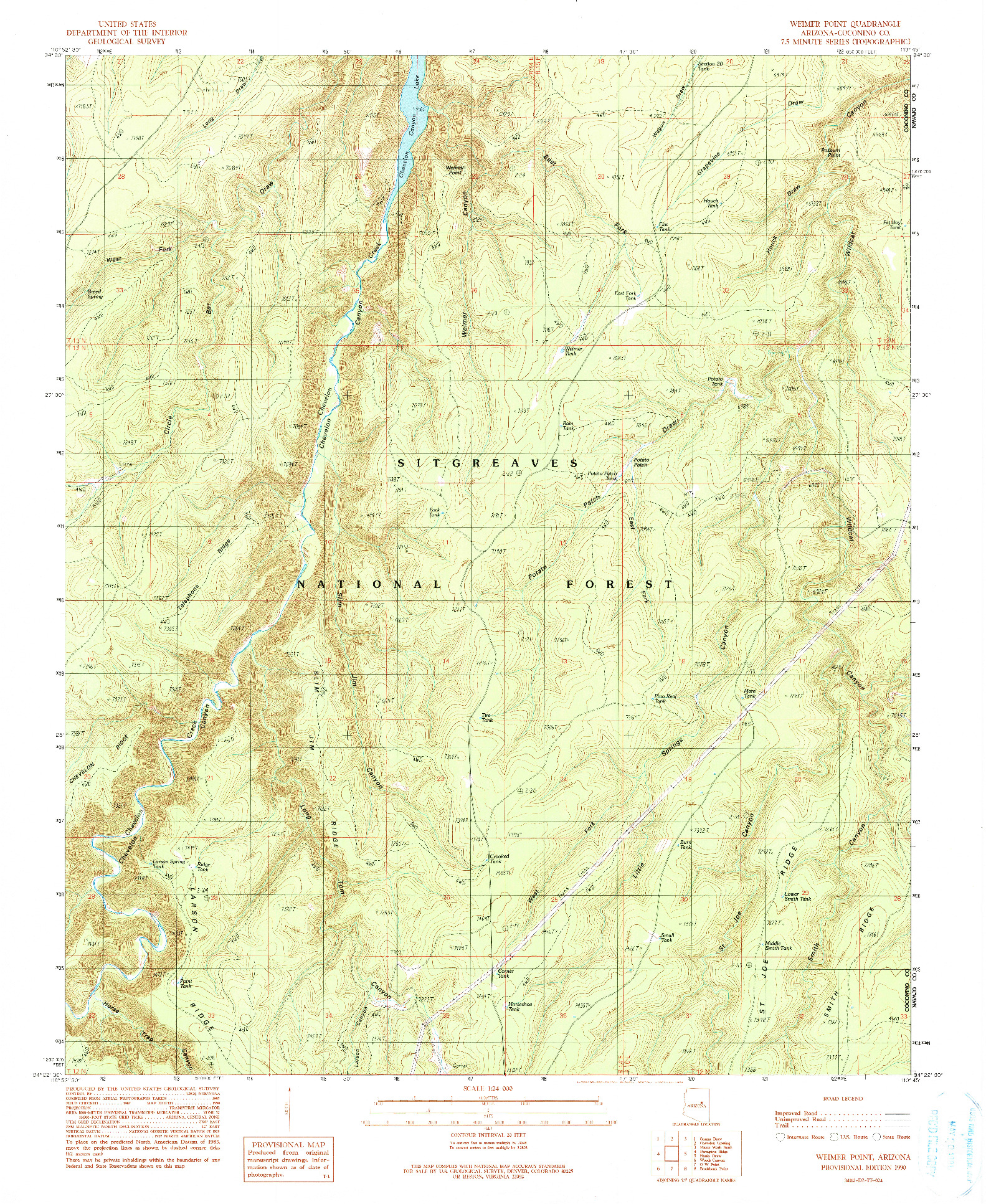 USGS 1:24000-SCALE QUADRANGLE FOR WEIMER POINT, AZ 1990