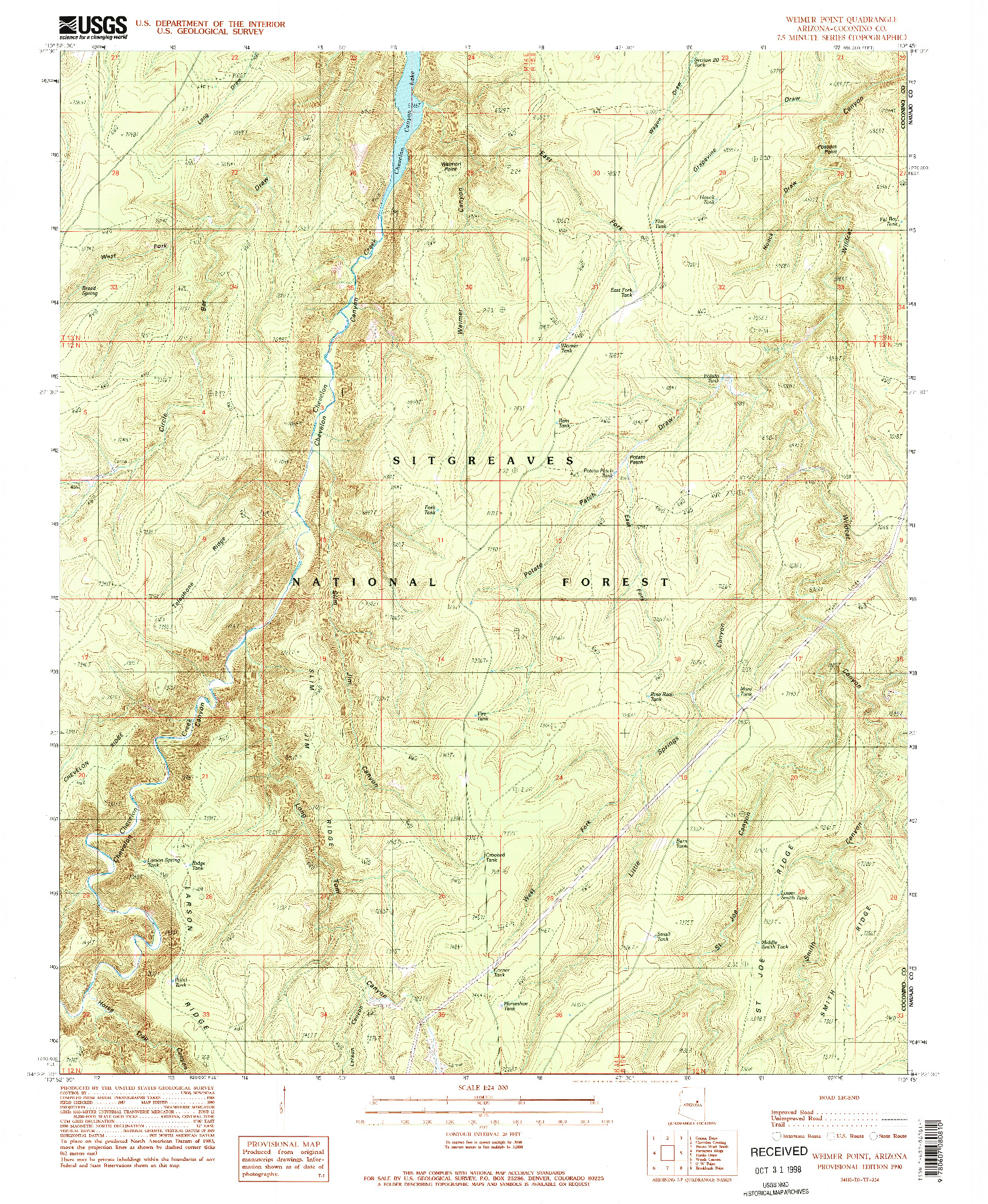 USGS 1:24000-SCALE QUADRANGLE FOR WEIMER POINT, AZ 1990