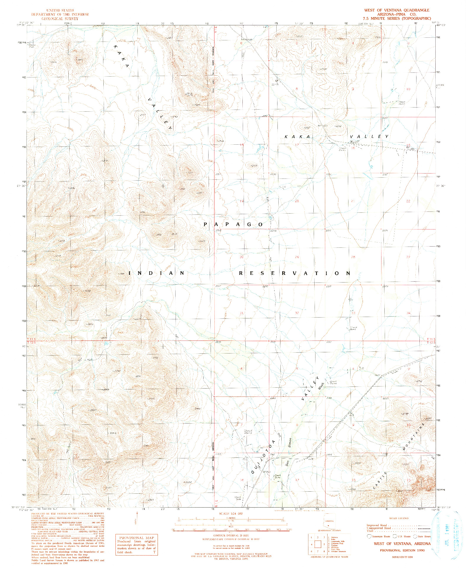 USGS 1:24000-SCALE QUADRANGLE FOR WEST OF VENTANA, AZ 1990