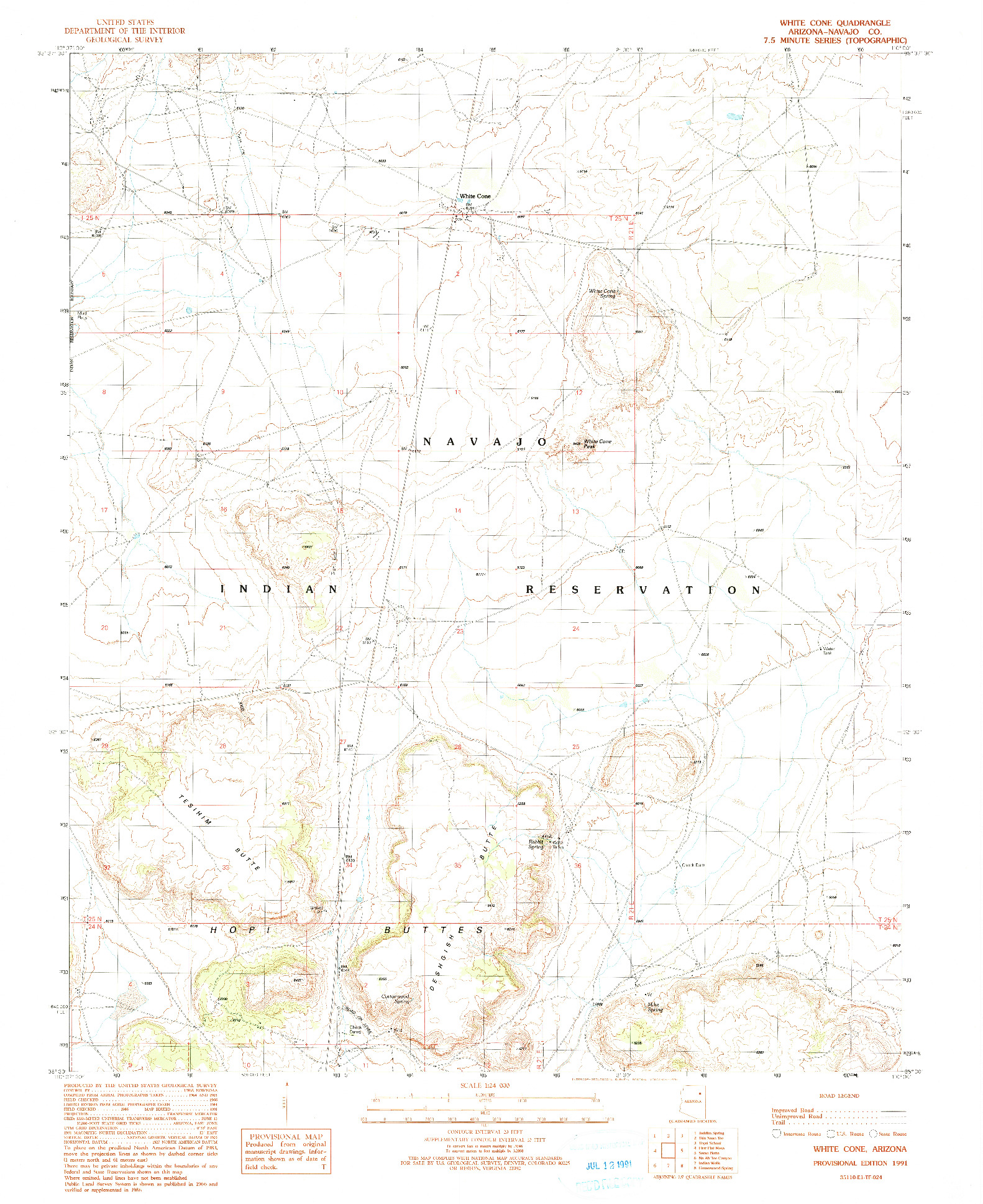 USGS 1:24000-SCALE QUADRANGLE FOR WHITE CONE, AZ 1991
