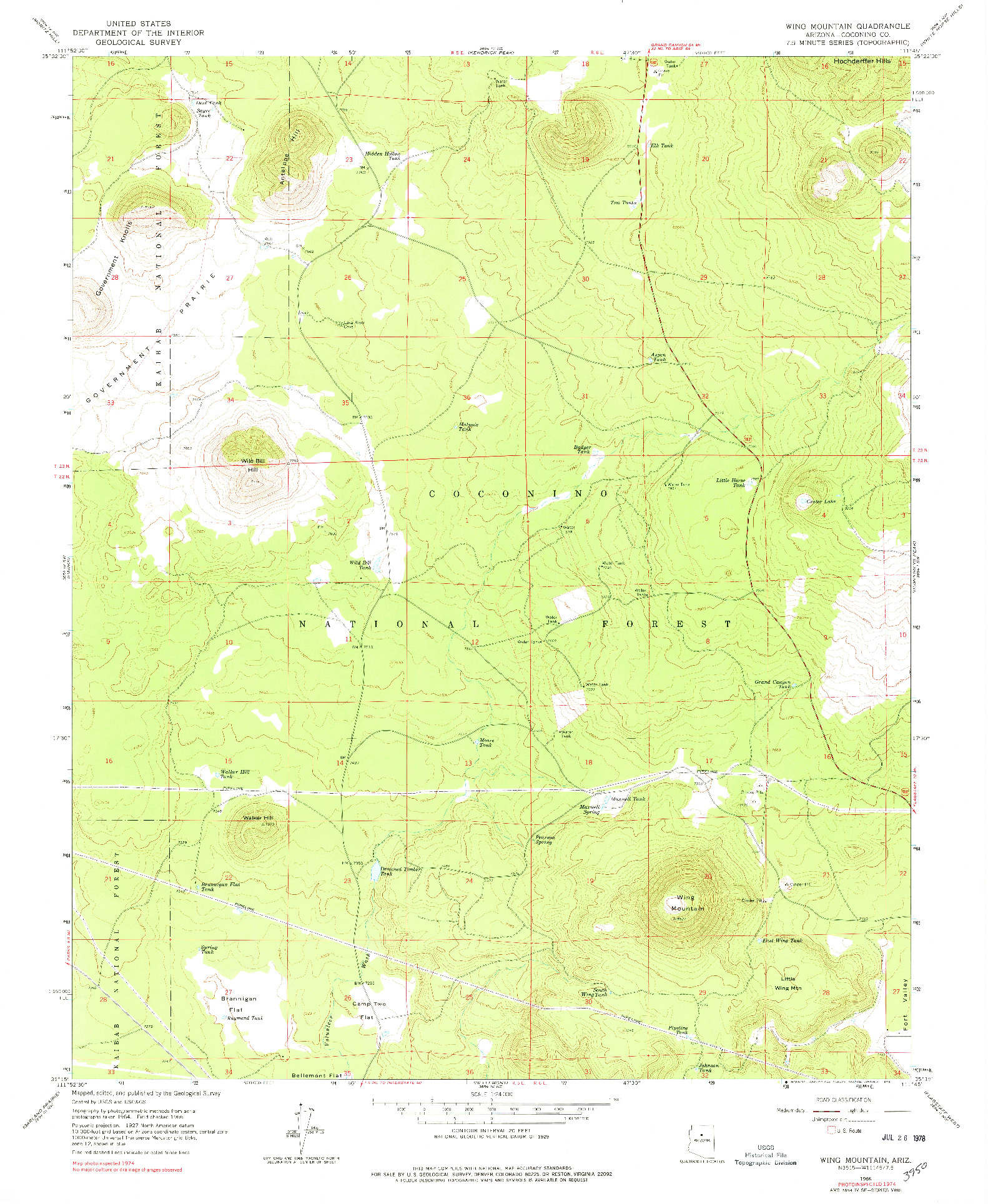 USGS 1:24000-SCALE QUADRANGLE FOR WING MOUNTAIN, AZ 1966