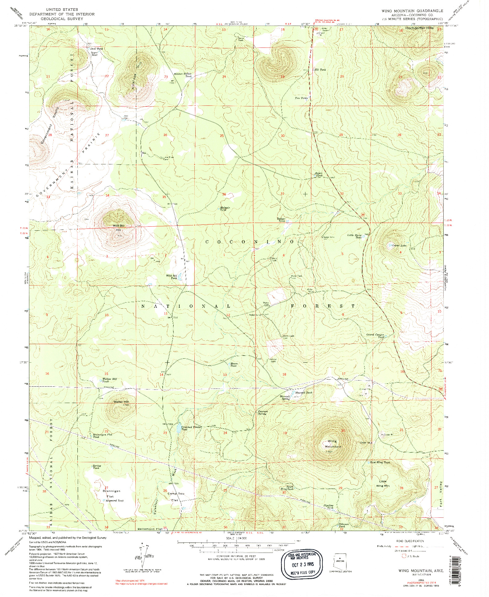 USGS 1:24000-SCALE QUADRANGLE FOR WING MOUNTAIN, AZ 1966