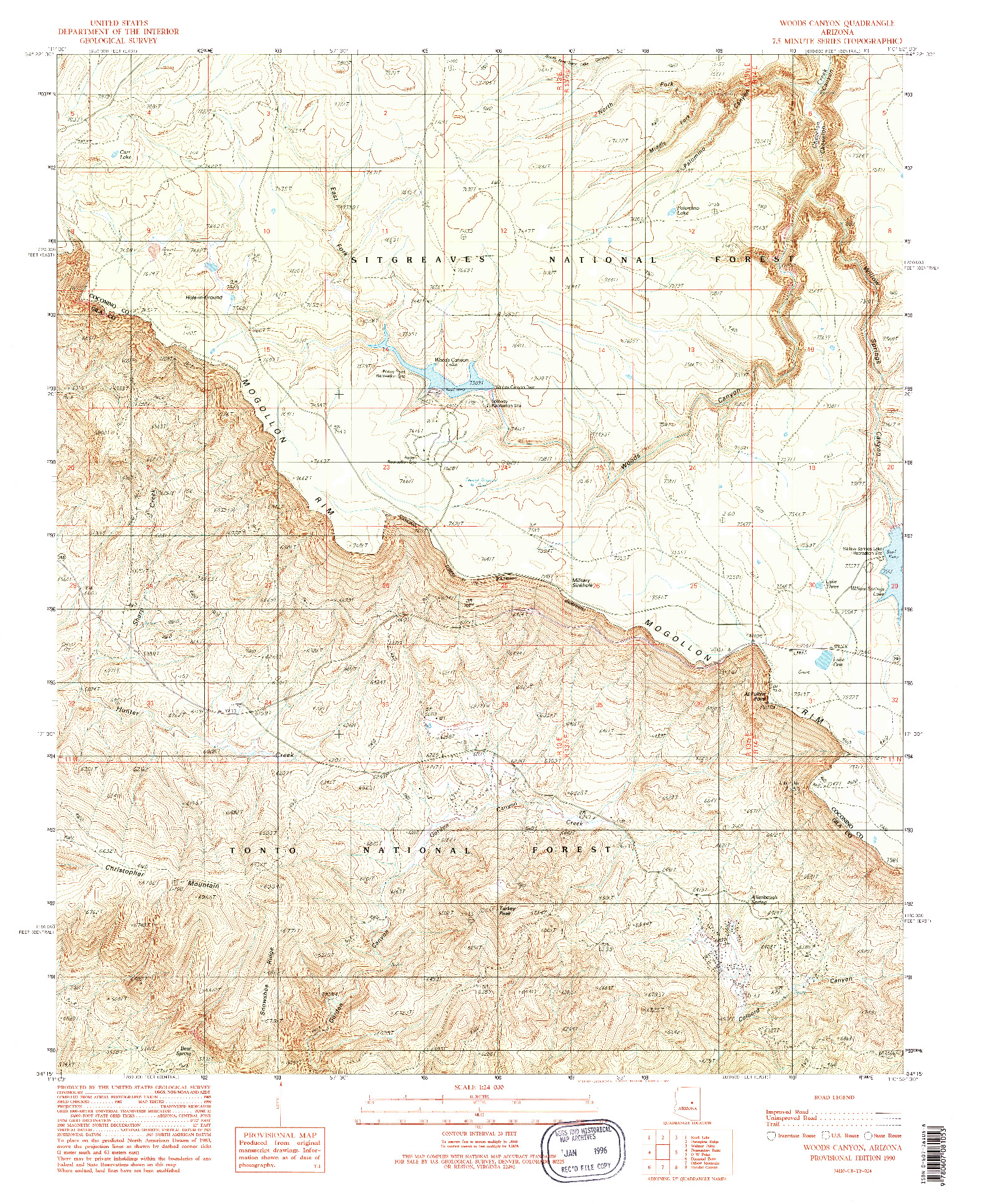 USGS 1:24000-SCALE QUADRANGLE FOR WOODS CANYON, AZ 1990